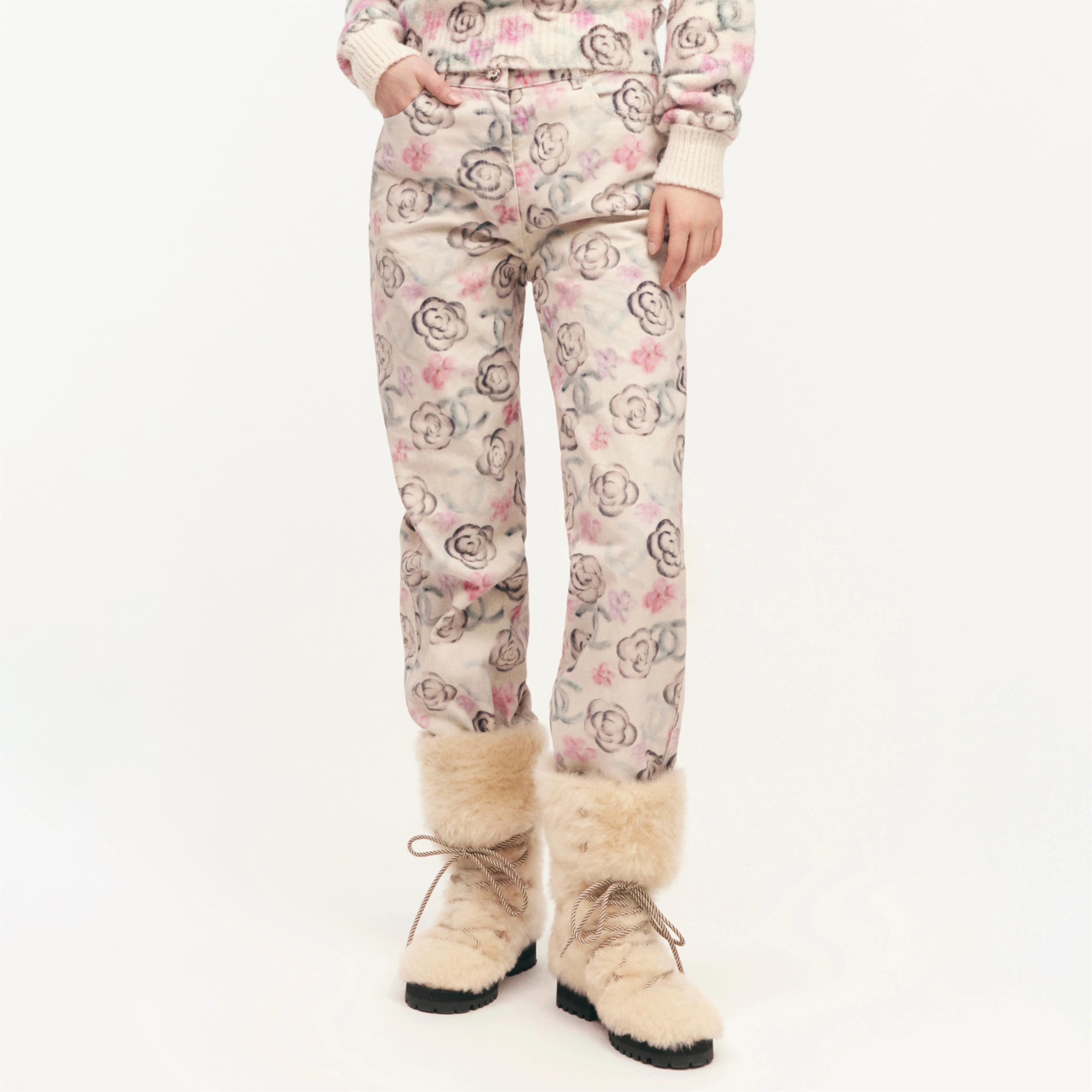 NIGO Chanel Women's Fall and Winter Floral Full Printed Pattern Straight Leg Jeans Pants #nigo74371