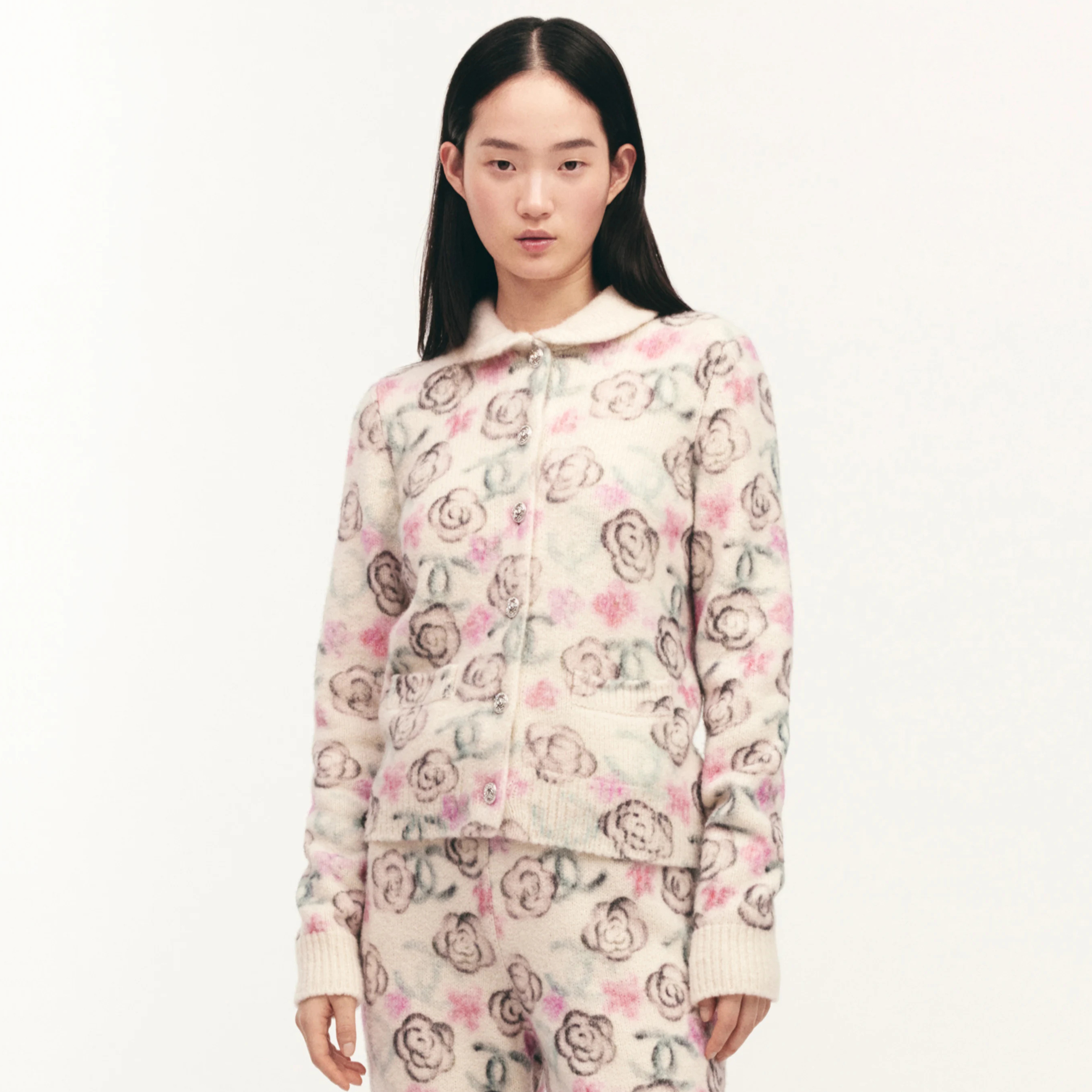 NIGO Chanel Women's Fall And Winter Floral Full Print Pattern Cashmere Single Breasted Long Sleeved Knit Jacket #nigo74369