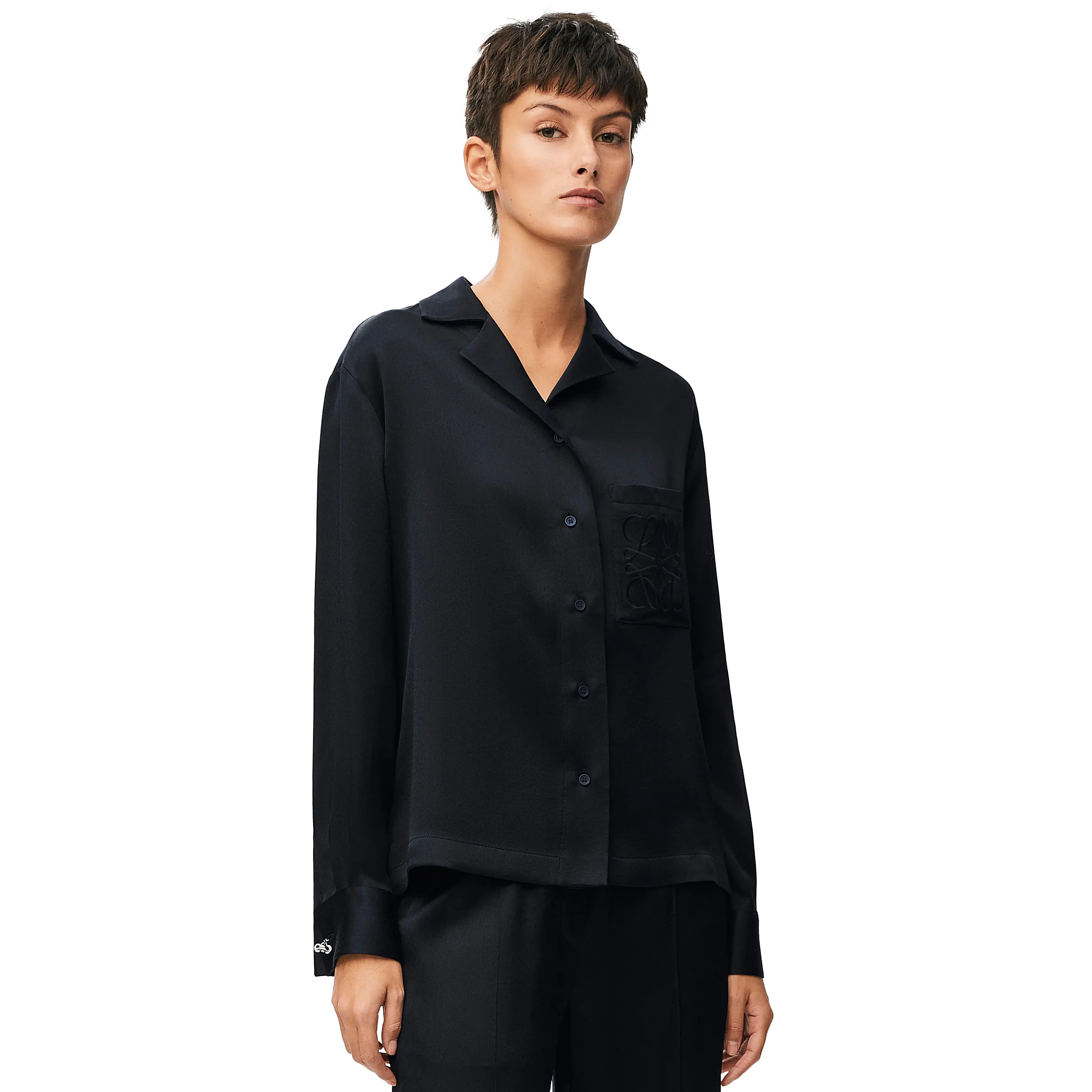 NIGO Loewe Women's Spring And Summer Solid Color Lapel Single Breasted Silk Loose Long Sleeved Shirt #nigo74392