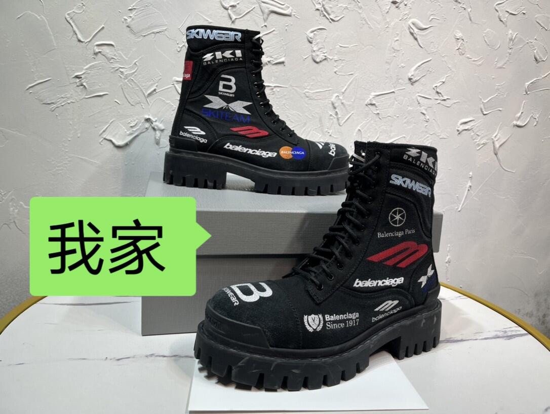 NIGO Balenciaga Combat Strike Men's Black 20mm Thick Sole Round Toe Canvas Boots Shoes #nigo74377
