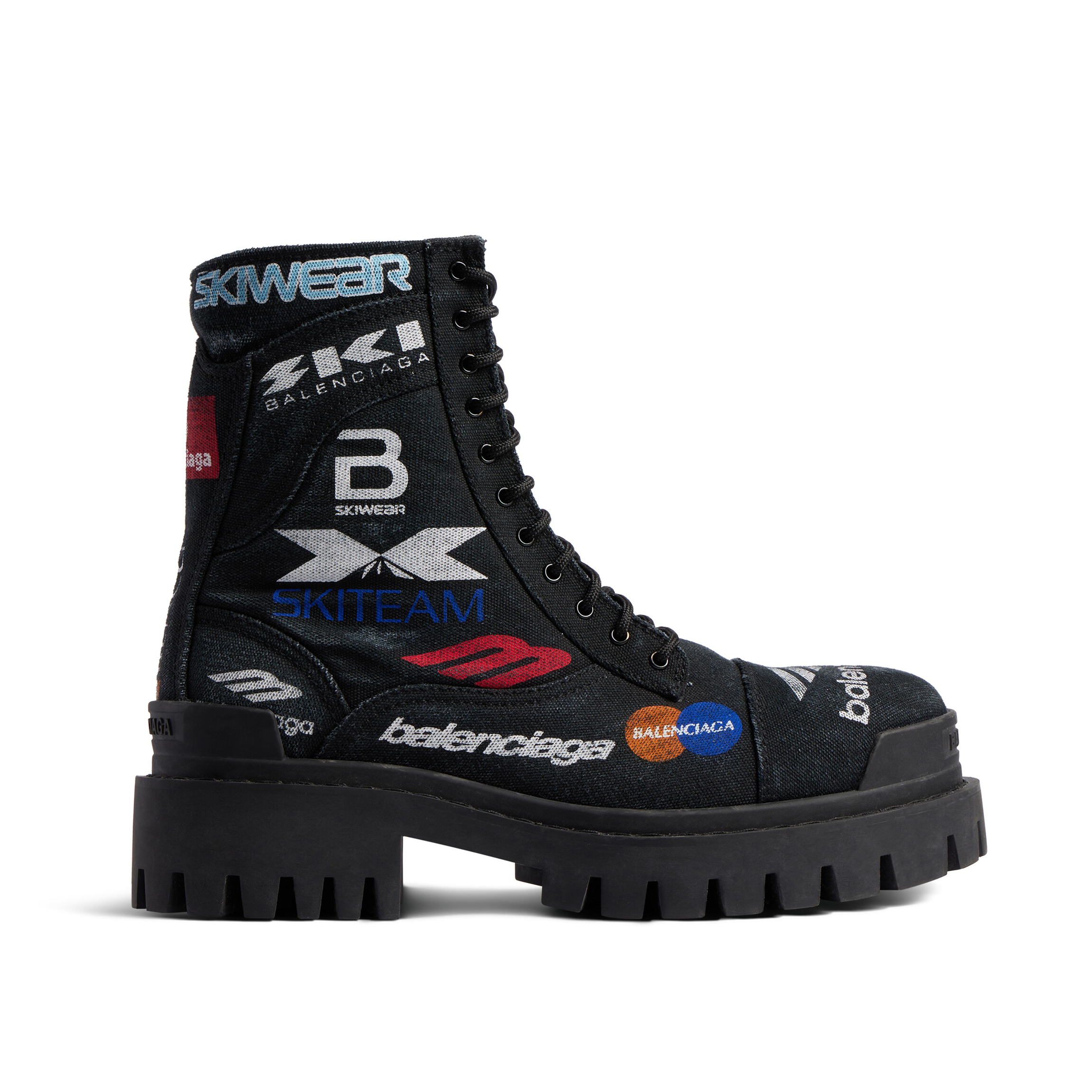 NIGO Balenciaga Combat Strike Men's Black 20mm Thick Sole Round Toe Canvas Boots Shoes #nigo74377