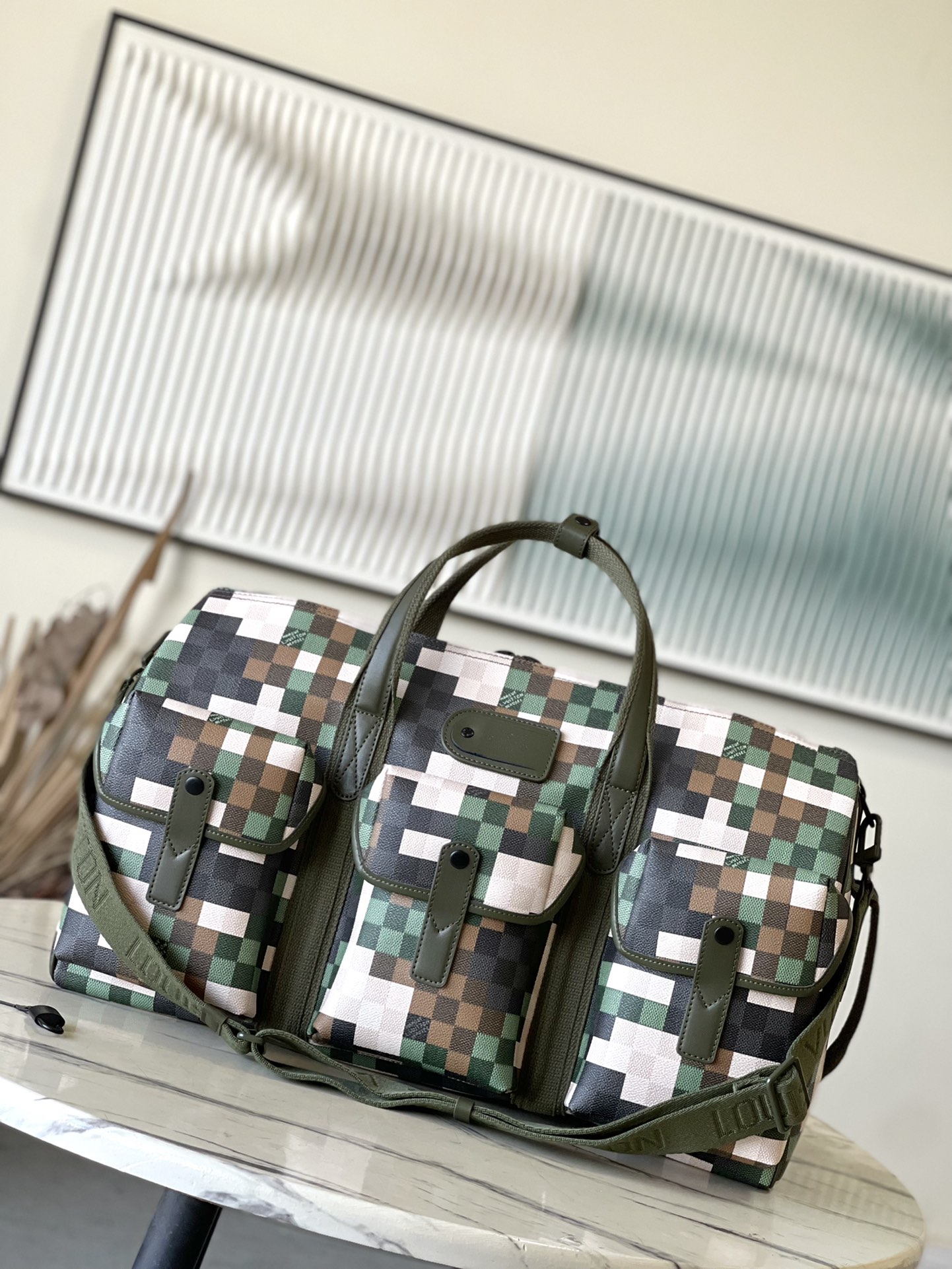 NIGO Louis Vuitton LV Trail Keepall 55 Men's Camouflage Removable Adjustable Shoulder Strap Zipper Closure Canvas Shoulder Crossbody Handbag Bag Bags #nigo74387