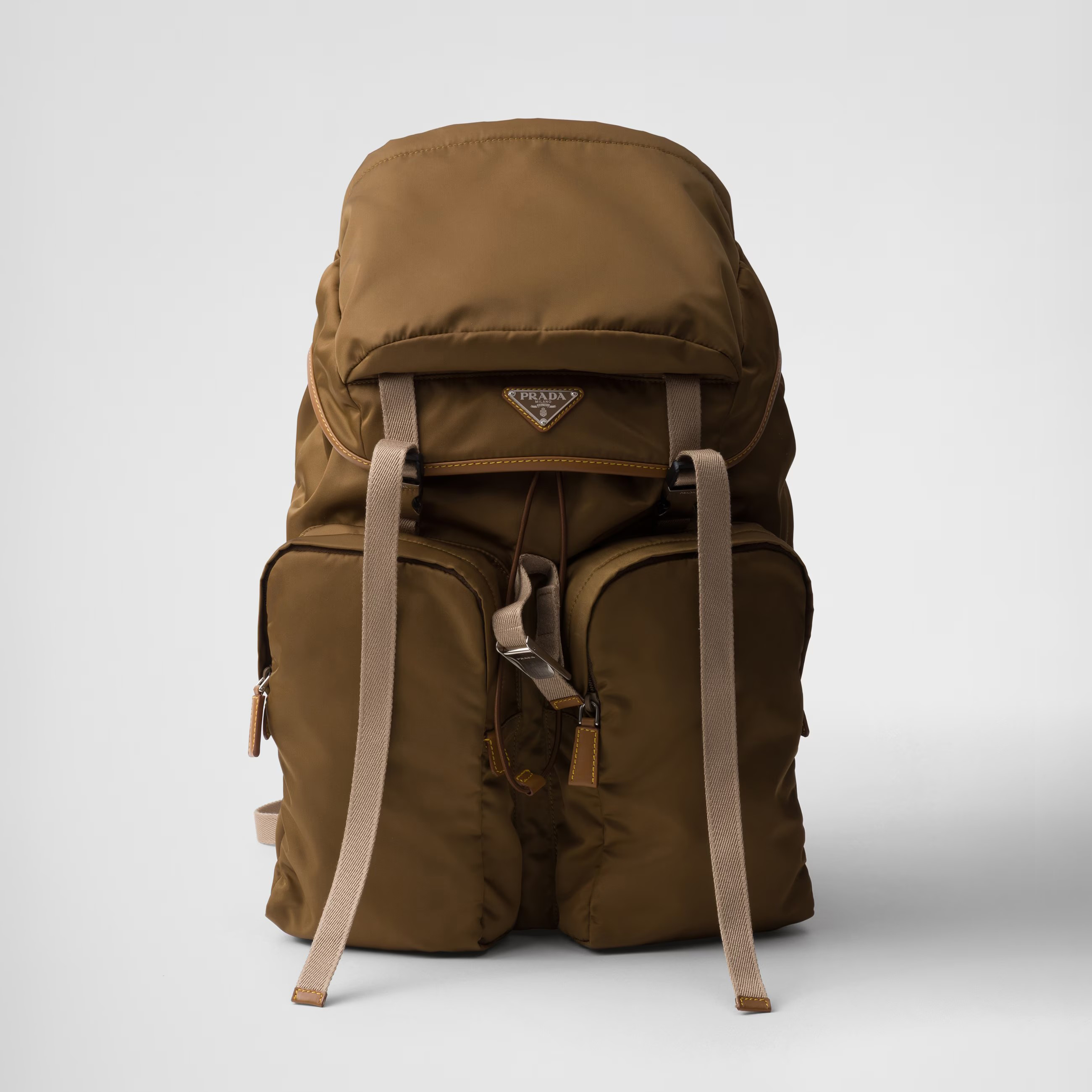 NIGO Prada Men's Solid Color Metal Triangle Label Flap Closure Backpack Recycled Nylon with Leather Shoulder Travel Bag Bags #nigo74382