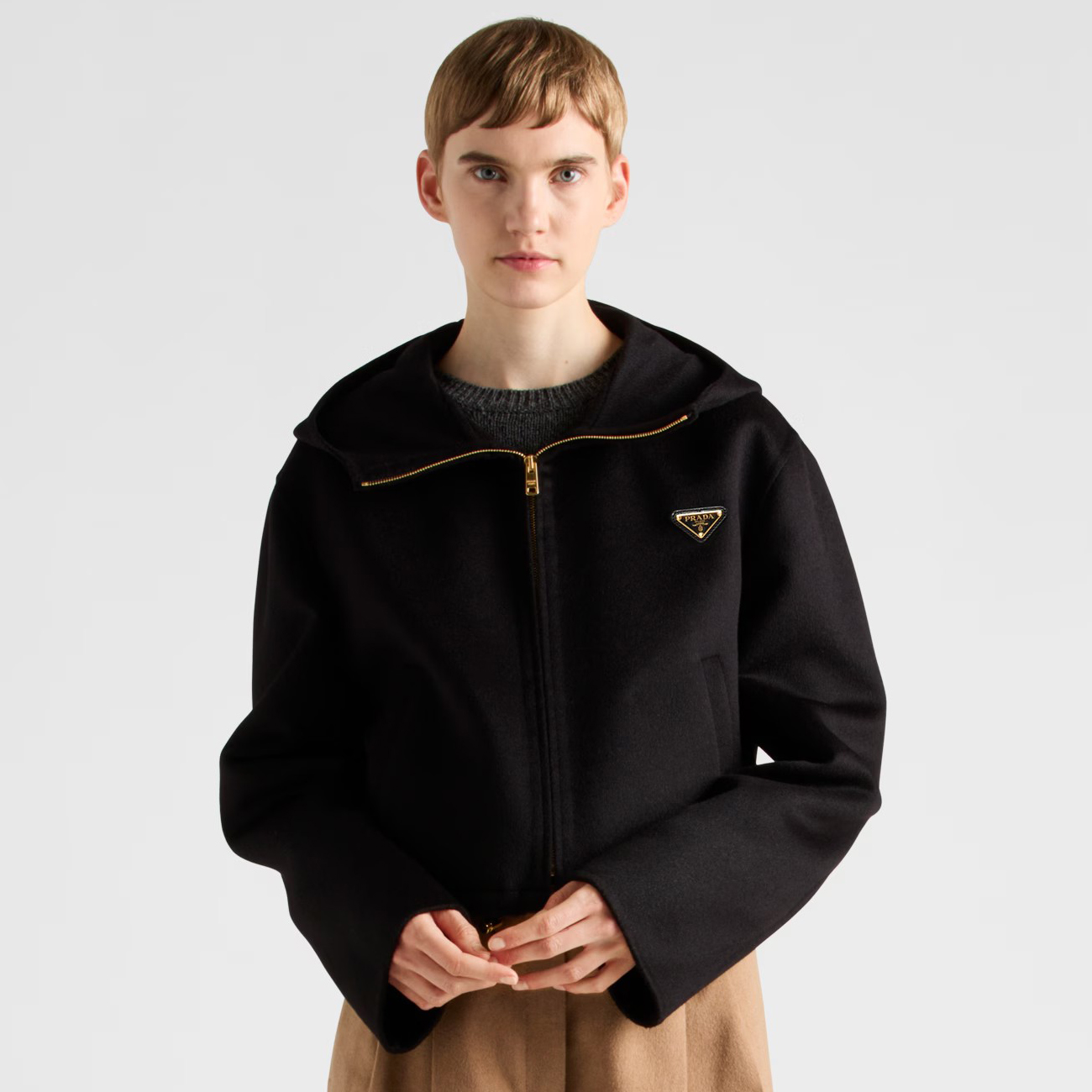 NIGO Prada Women's Spring and Autumn Solid Color Loose Hooded Zipper Sheep Wool Long Sleeve Jacket #nigo74393