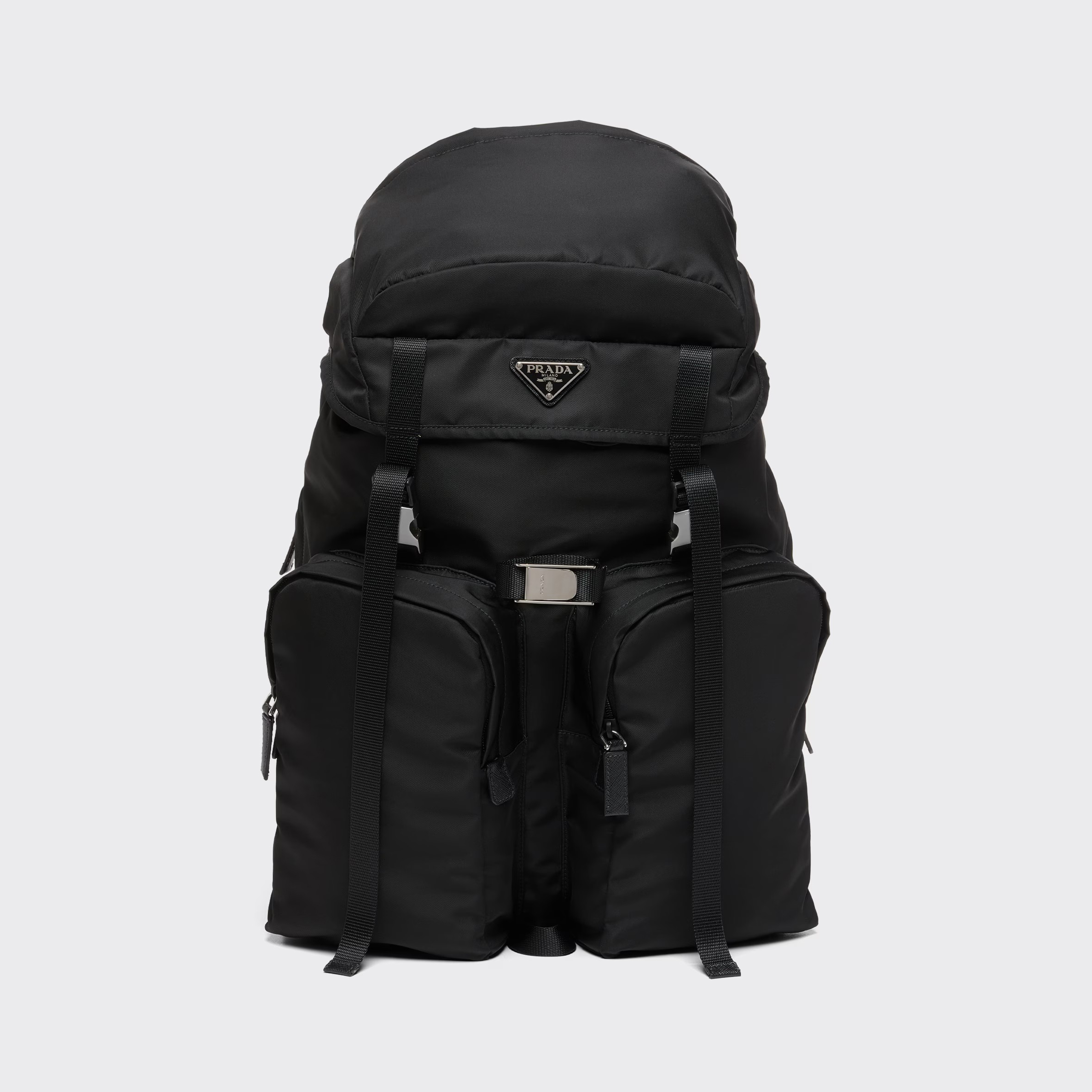 NIGO Prada Men's Solid Color Metal Triangle Label Flap Closure Backpack Recycled Nylon with Leather Shoulder Travel Bag Bags #nigo74382