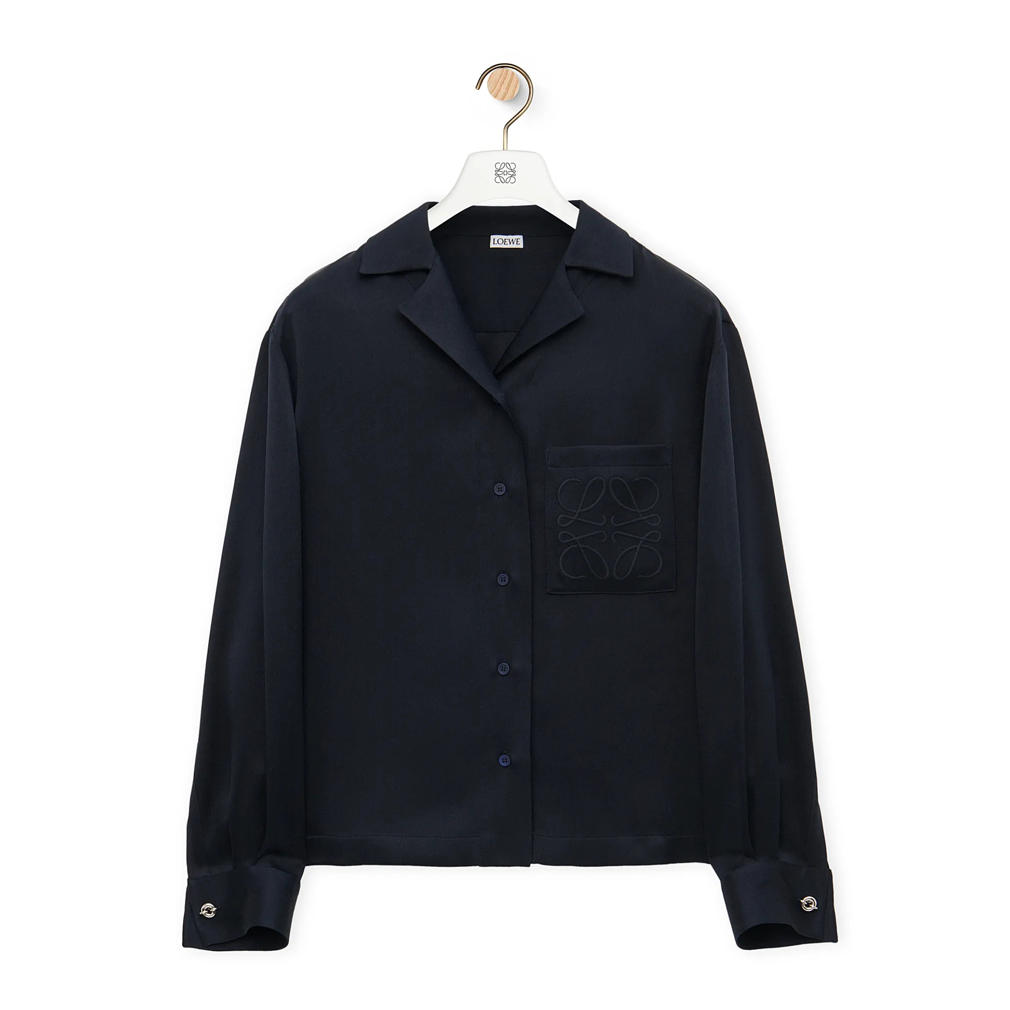 NIGO Loewe Women's Spring And Summer Solid Color Lapel Single Breasted Silk Loose Long Sleeved Shirt #nigo74392