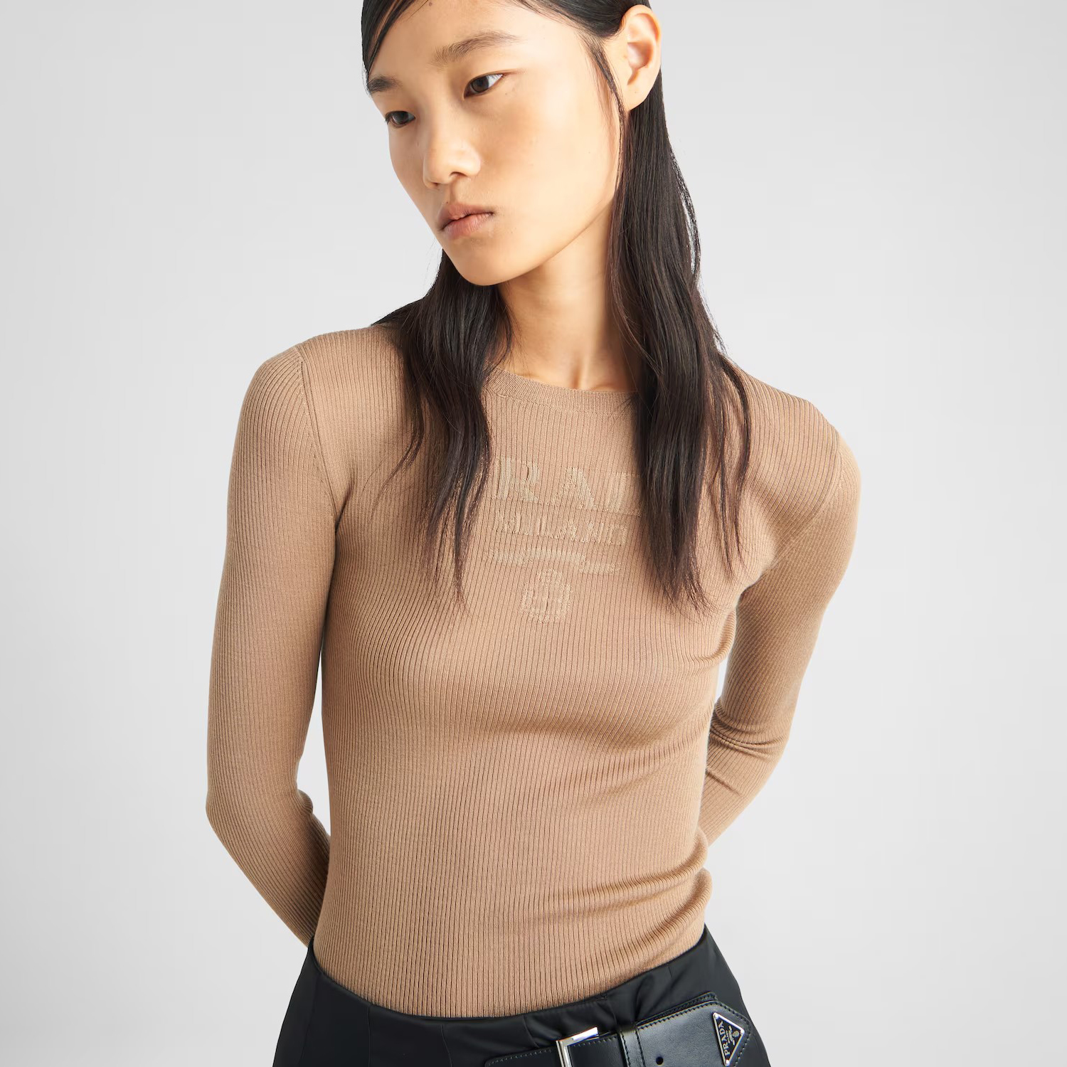 NIGO Prada Women's Spring/Summer Solid Color Monogrammed Wool Crew Neck Long Sleeve Knit Sweater #nigo74413