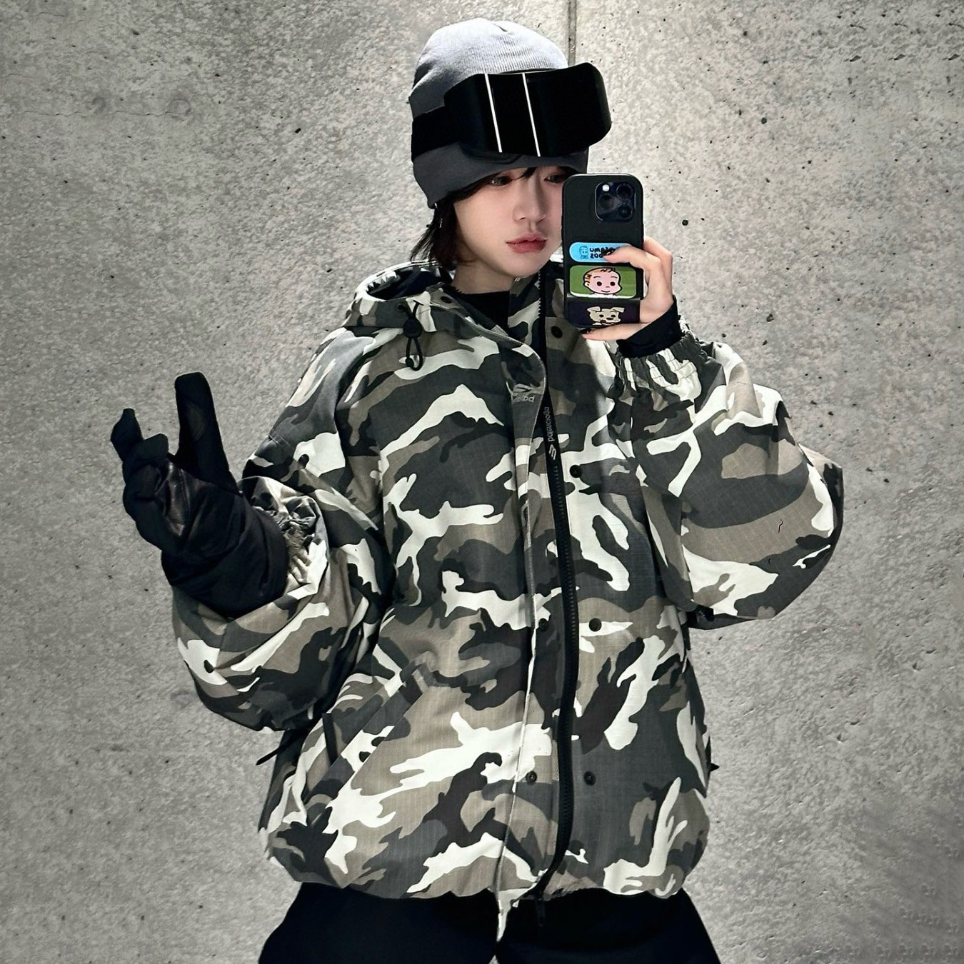 NIGO Balenciaga Men's Autumn and Winter Gray Camouflage Hooded Zipper Long Sleeve Nylon Parker Jacket Straight Ski Pants Suit Set #nigo74421
