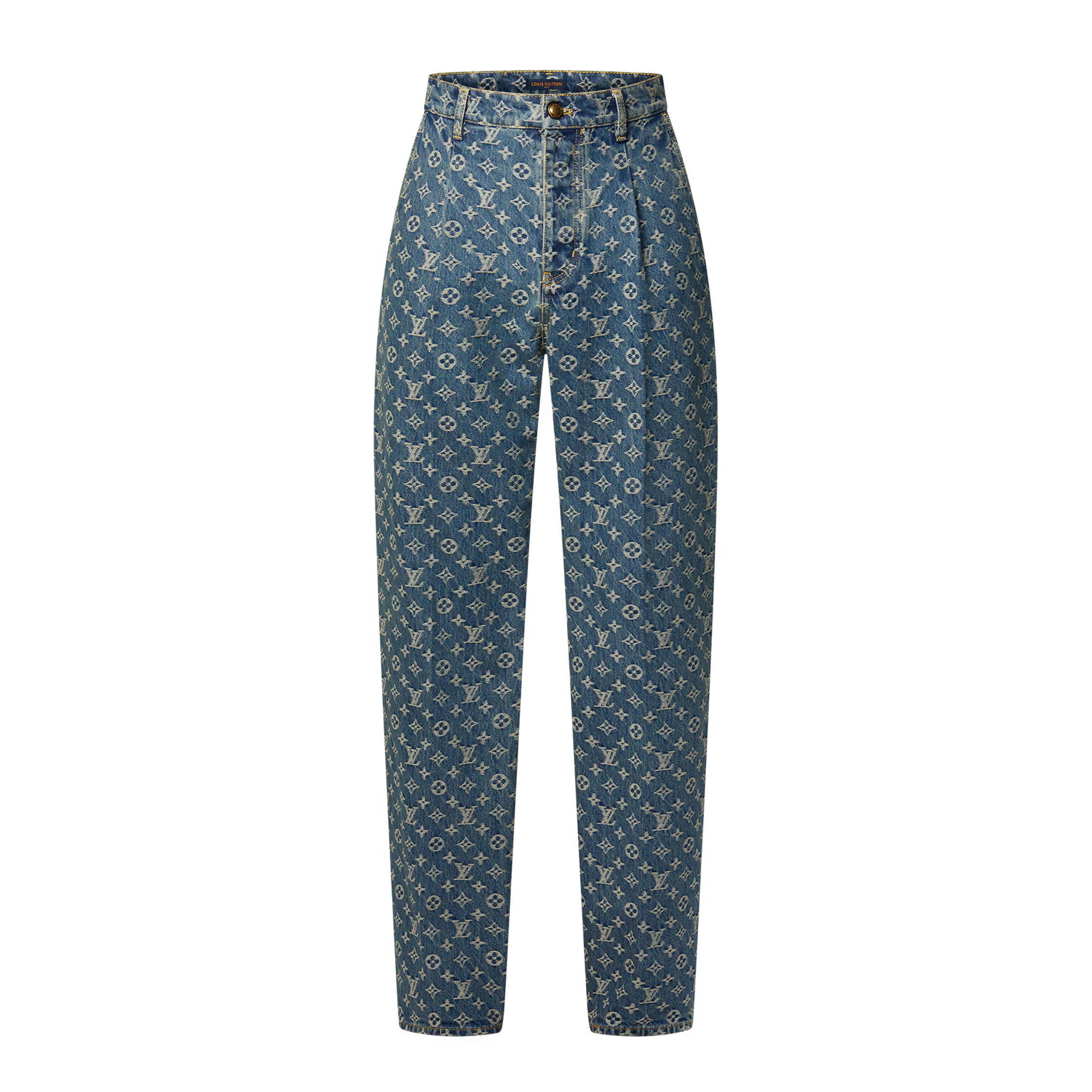 NIGO Louis Vuitton Men's Spring and Autumn Blue Cotton Monogrammed Full Print Jeans Pants #nigo74415
