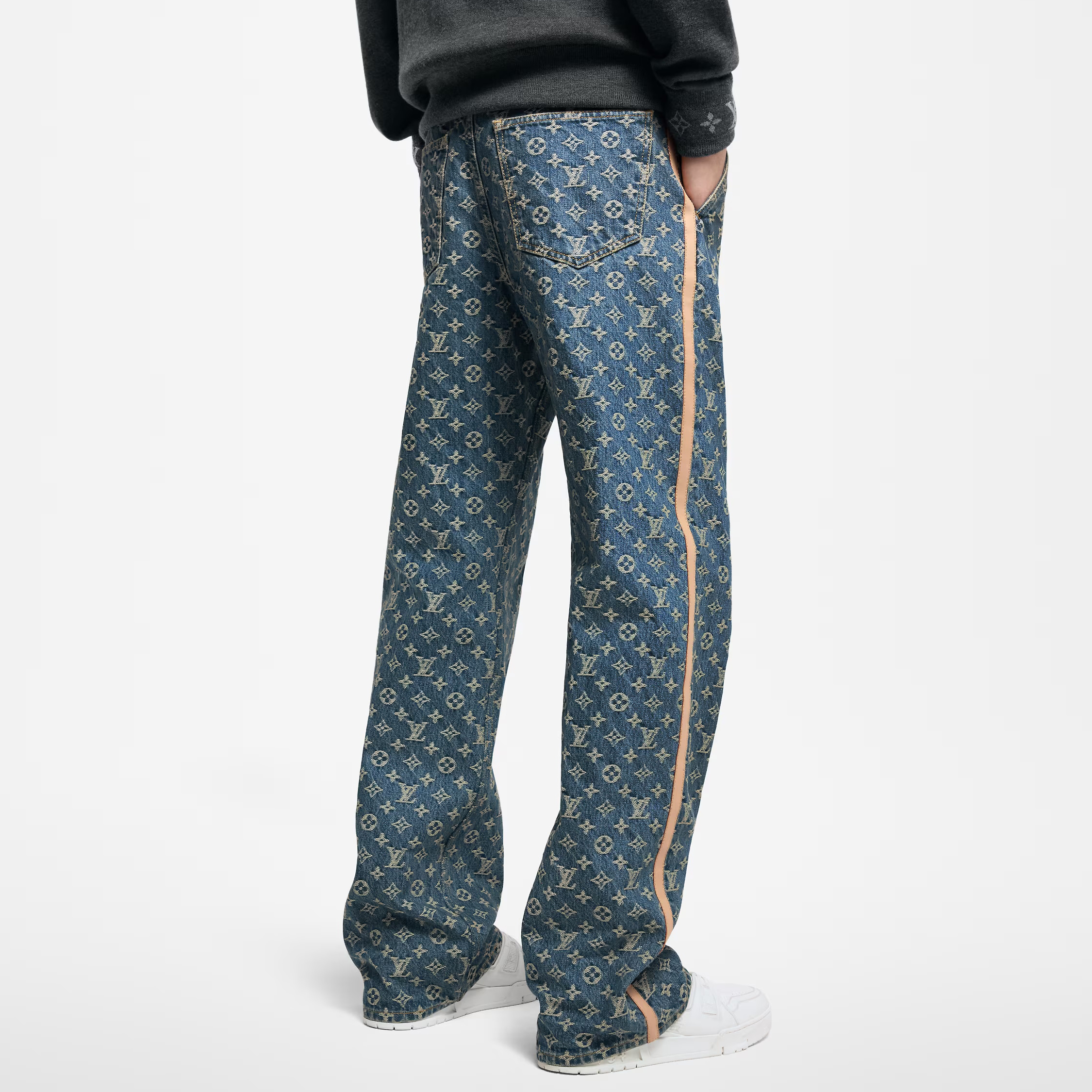 NIGO Louis Vuitton Men's Spring and Autumn Blue Cotton Monogrammed Full Print Jeans Pants #nigo74415