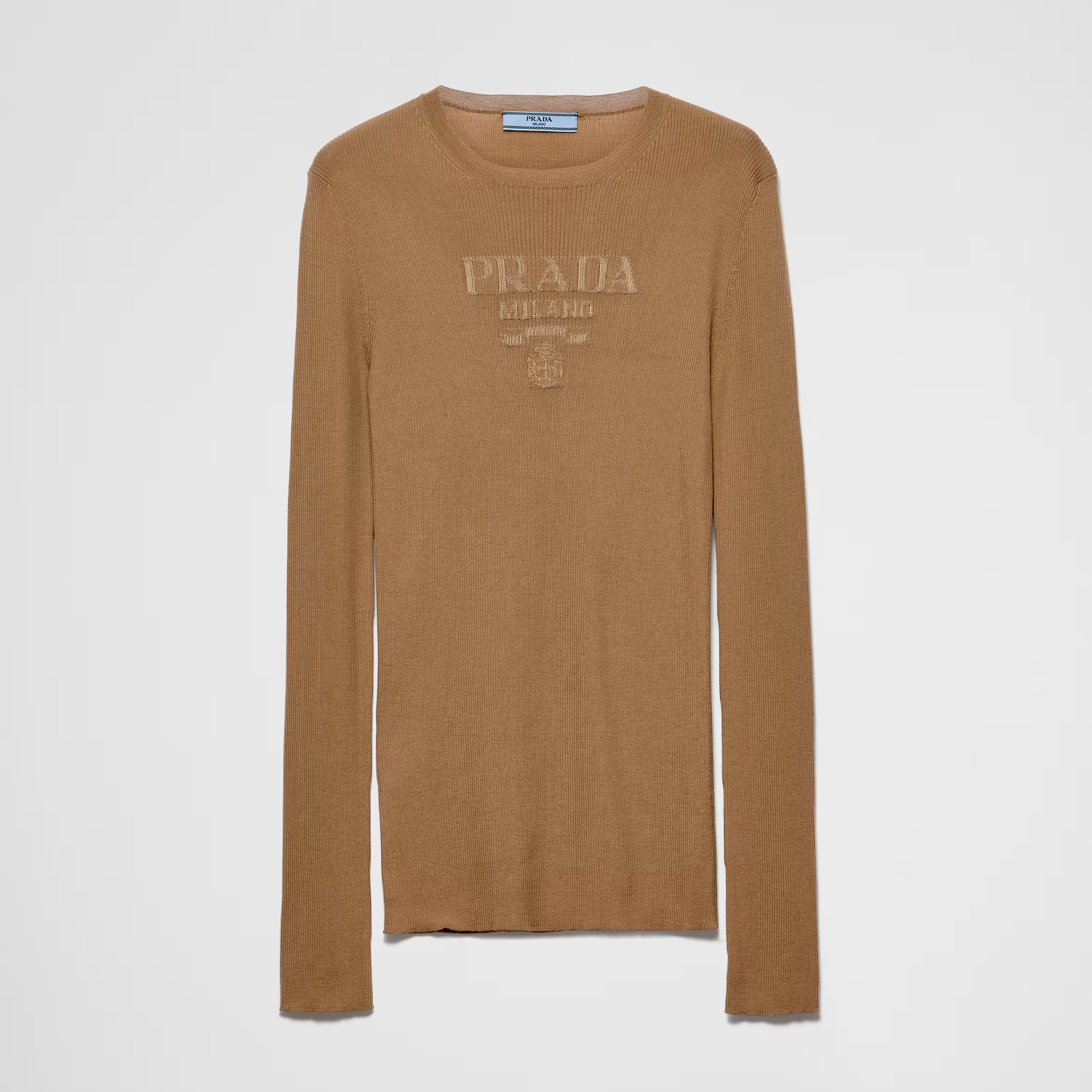 NIGO Prada Women's Spring/Summer Solid Color Monogrammed Wool Crew Neck Long Sleeve Knit Sweater #nigo74413