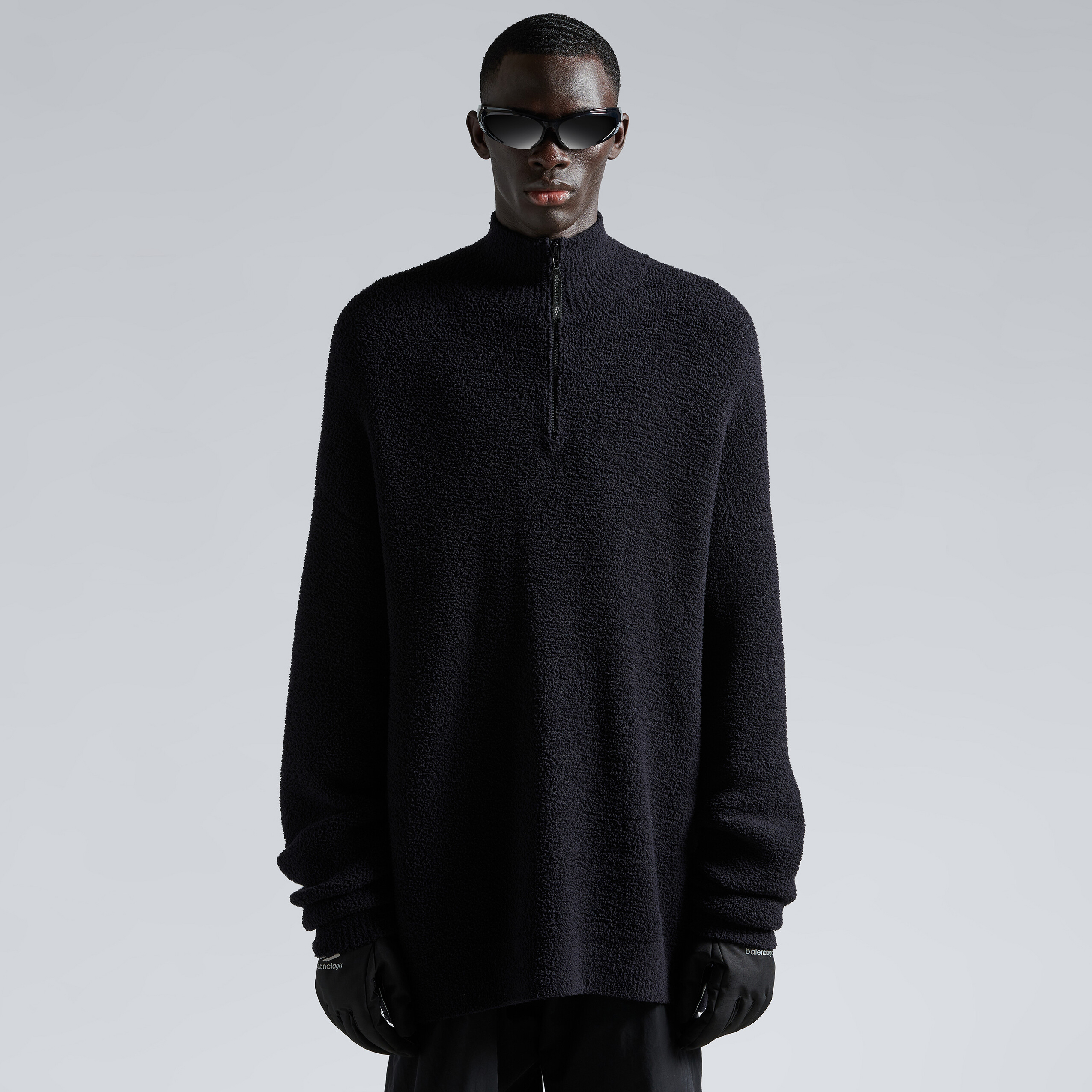 NIGO Balenciaga Men's Autumn and Winter Solid Color Standing Collar Half Zipper Drop Shoulder Long Sleeve Sweatshirt #nigo74396