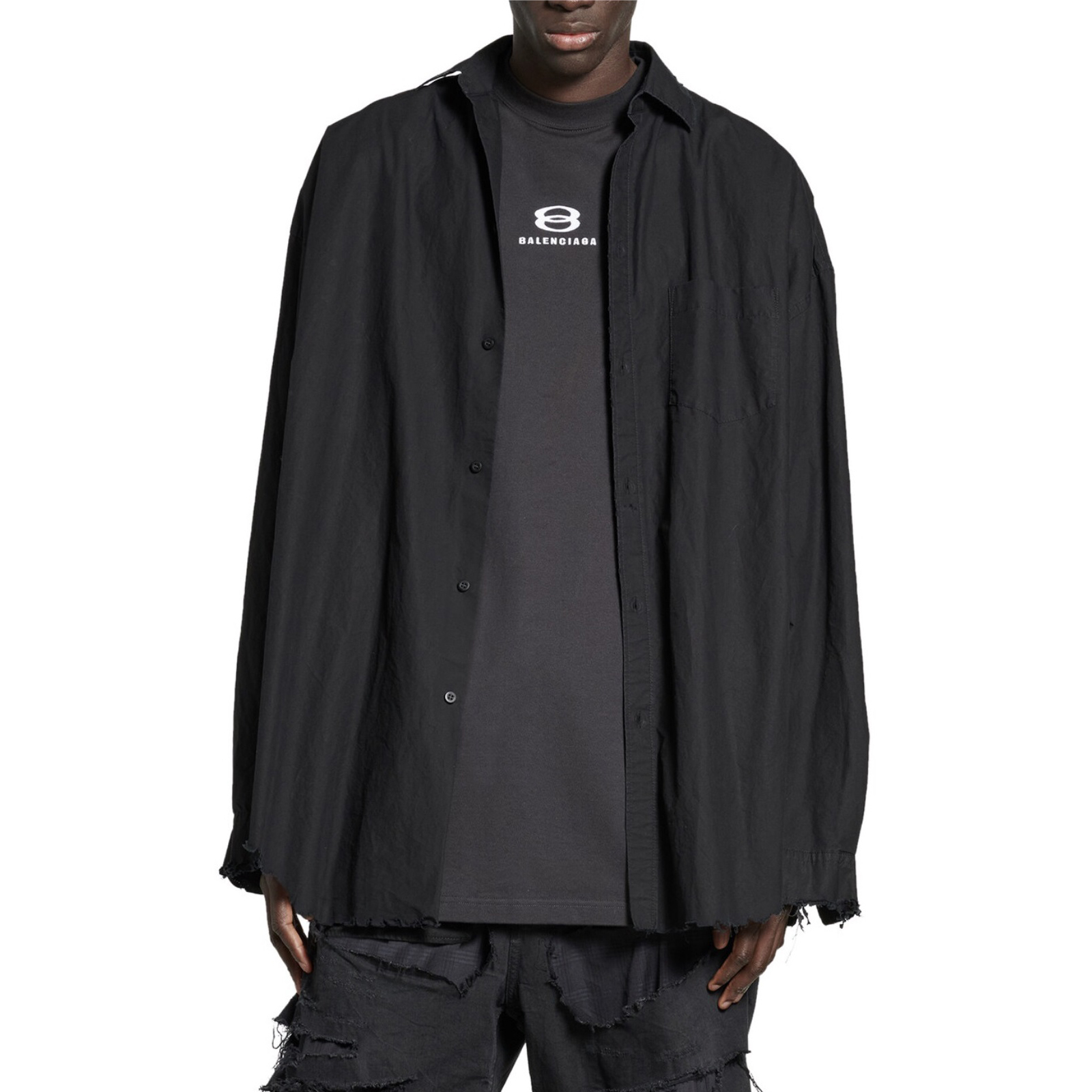 NIGO Balenciaga Men's Spring And Autumn Solid Color Broken Hole Single Breasted Casual Long Sleeved Shirt Embroidered Letters Printed Short Sleeved T-shirt Two Piece Set #nigo74411