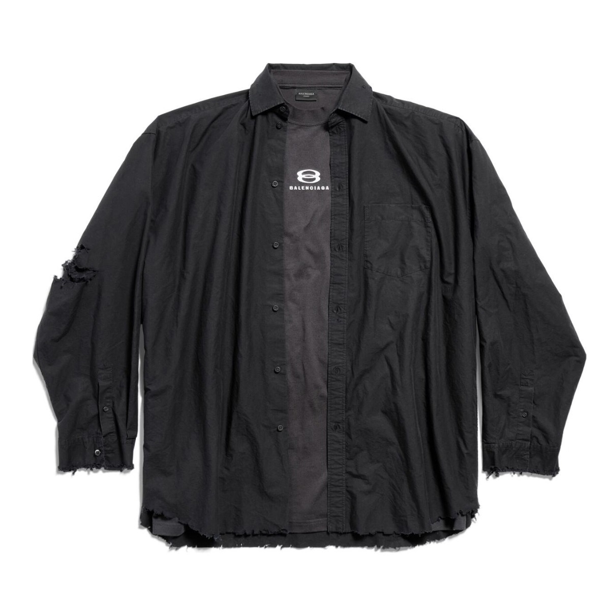 NIGO Balenciaga Men's Spring And Autumn Solid Color Broken Hole Single Breasted Casual Long Sleeved Shirt Embroidered Letters Printed Short Sleeved T-shirt Two Piece Set #nigo74411