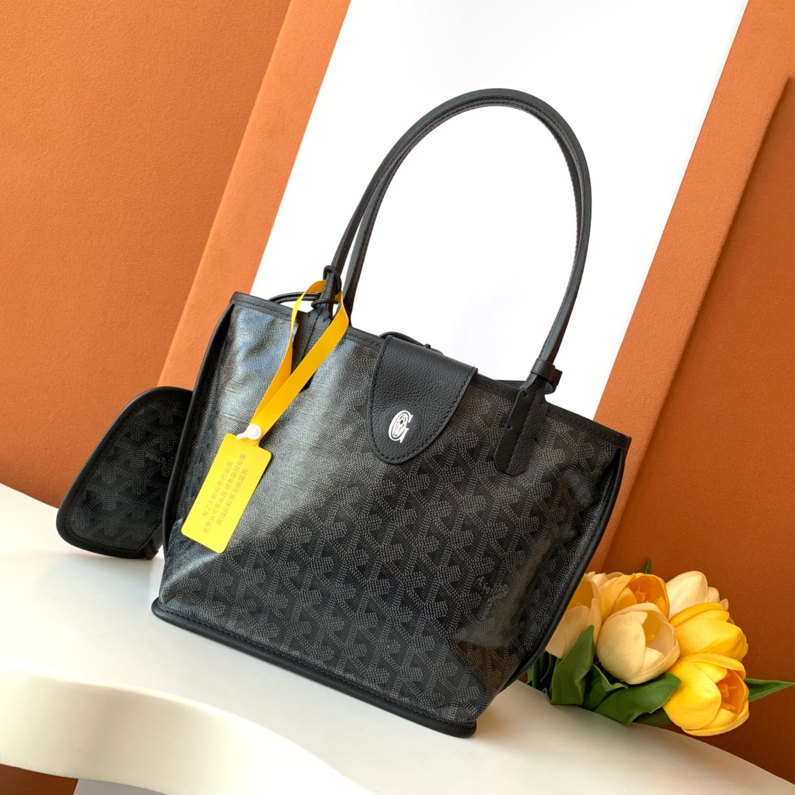 NIGO GOYARD Women's Classic Old Flower Black Canvas Puzzle Leather Shopping Bag Shoulder Bags #nigo74433