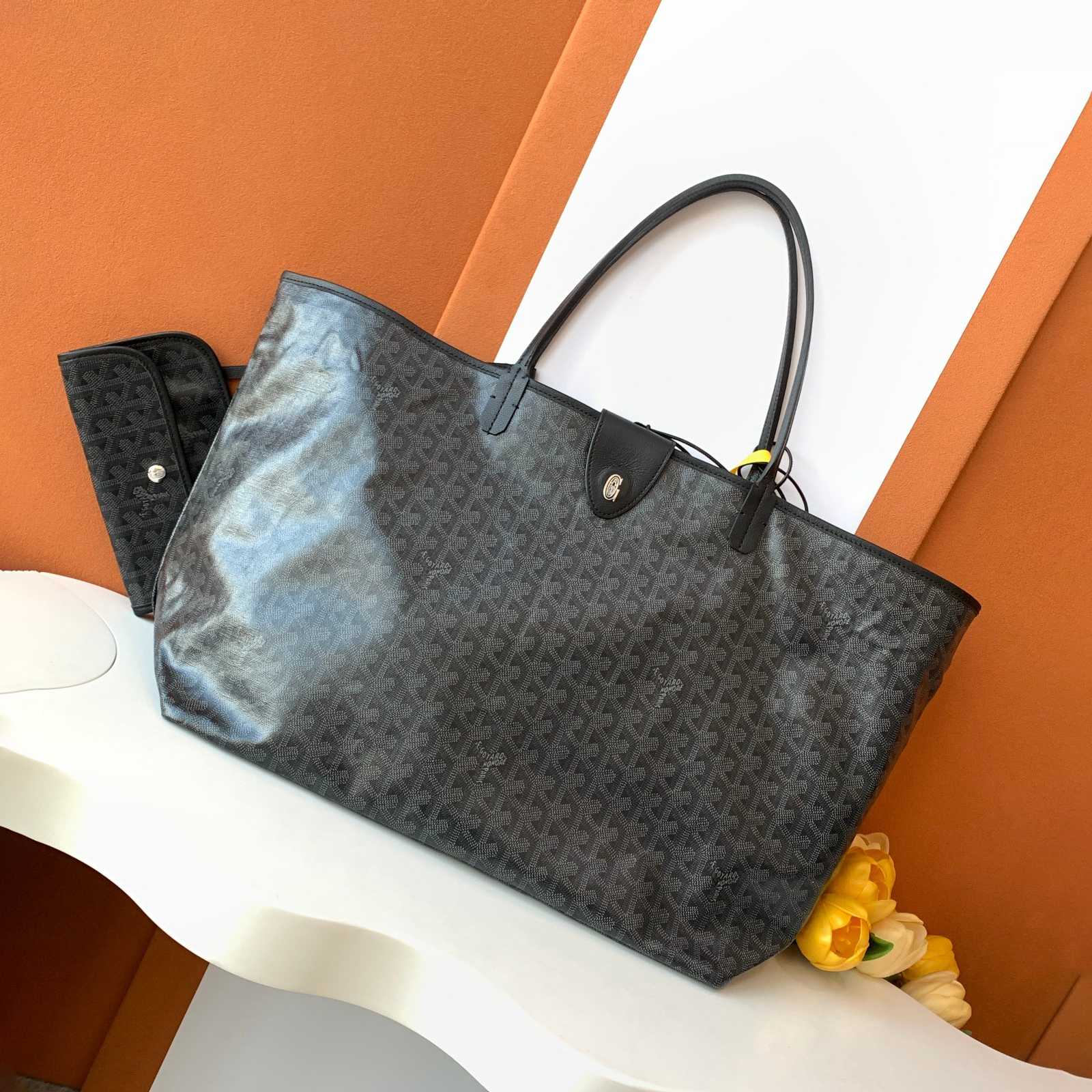 NIGO GOYARD Women's Classic Old Flower Black Canvas Puzzle Leather Shopping Bag Shoulder Bags #nigo74434