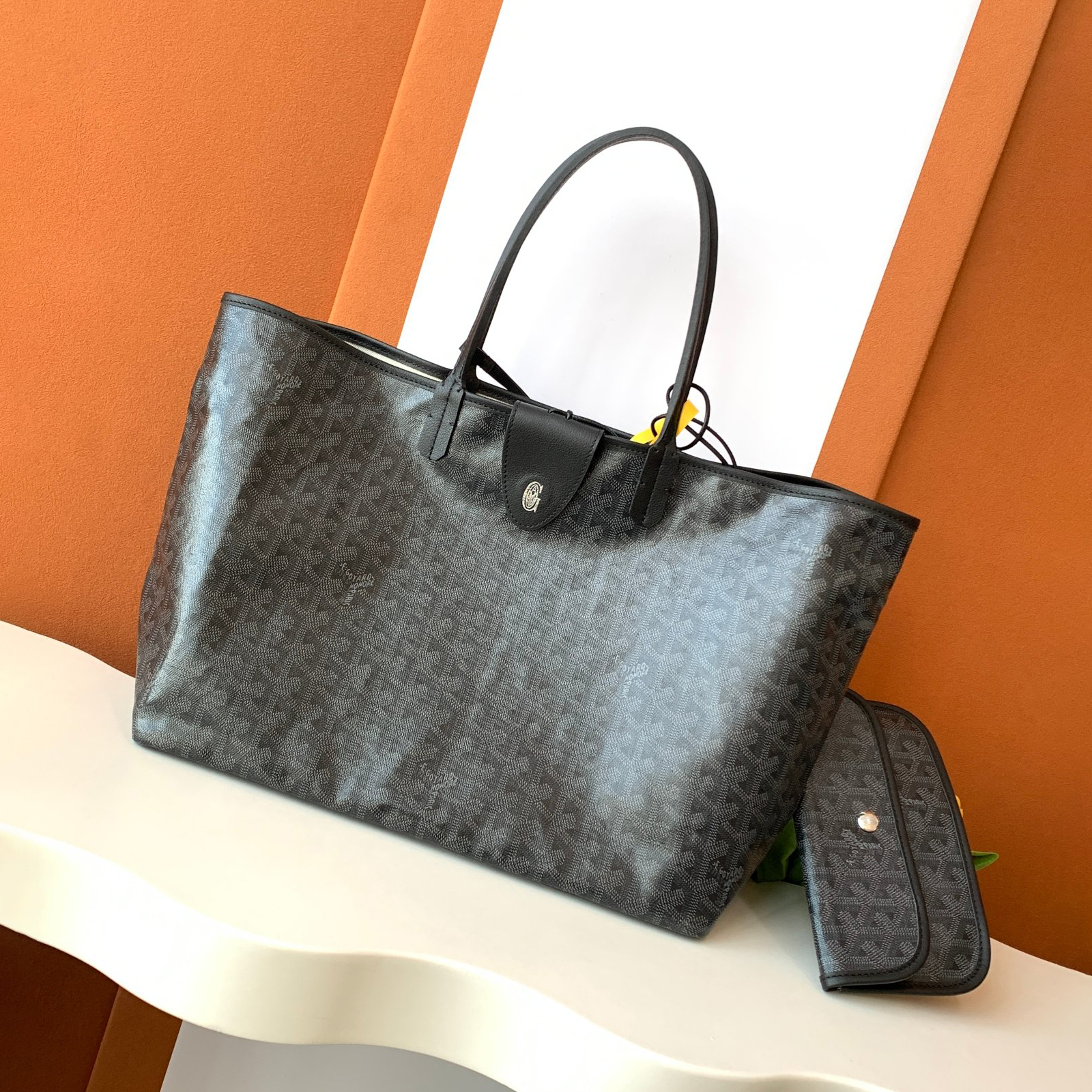 NIGO GOYARD Women's Classic Old Flower Black Large Capacity Canvas Puzzle Leather Shopping Bag Shoulder Bags #nigo74435