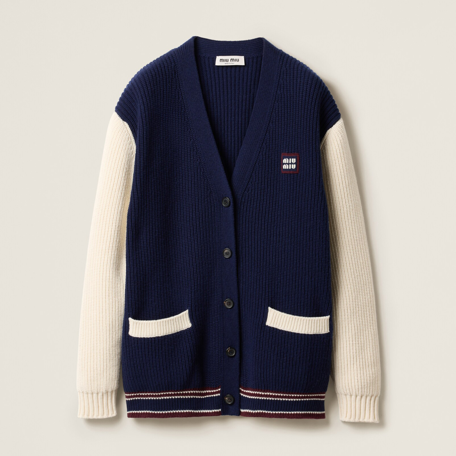 NIGO MiuMiu Women's Spring And Fall V-neck Blue And White Blended Knit Single Breasted Cashmere Sweater Jacket #nigo74428