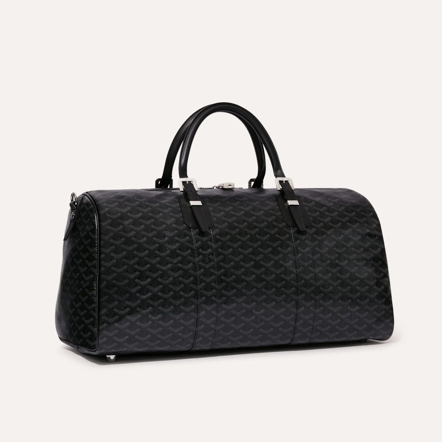 NIGO GOYARD Jet Black Boston Women's Classic Aged Black Large Capacity Canvas Puzzle Leather Tote Travel Bag Bags #nigo74436