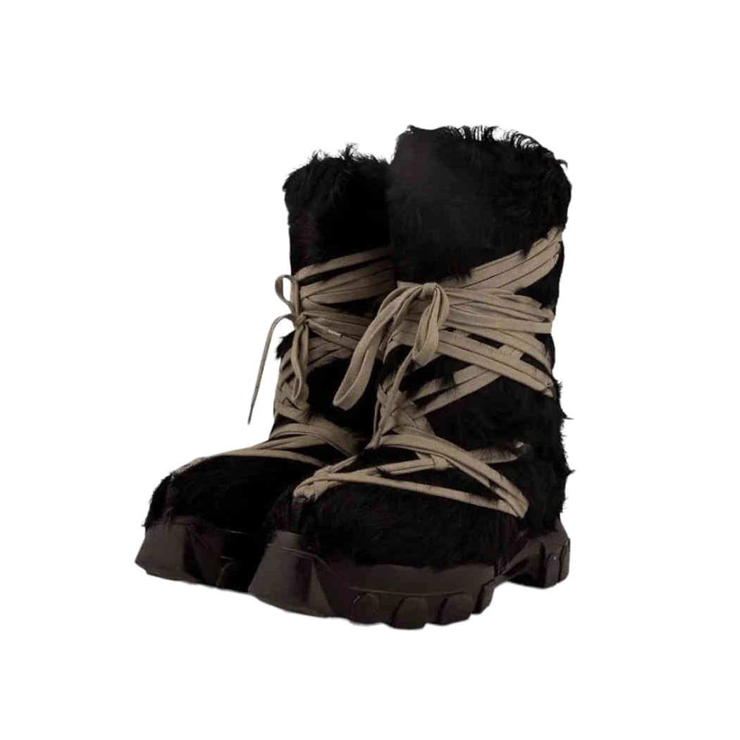 NIGO Rick Owens Men's And Women's Models Fall And Winter Crazy Straps Thick Bottom Horse Hair Tall Snow Boots Shoes #nigo74442