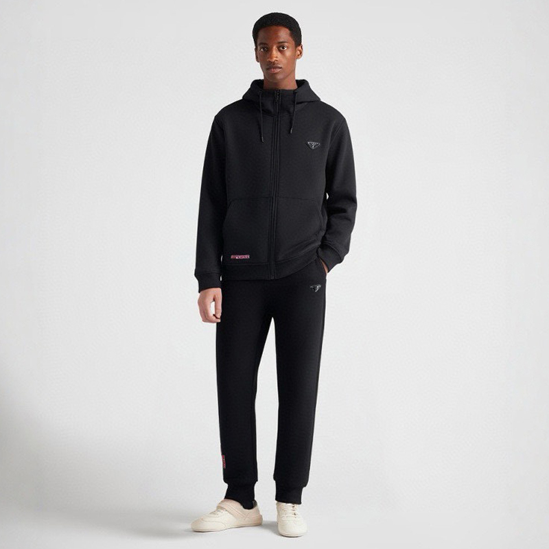 NIGO Prada Men's Spring and Autumn Solid Color Knitted Cotton Padded Hooded Zipper Jacket Drawstring Drawstring Sweatpants Pants Suit Set #nigo74438