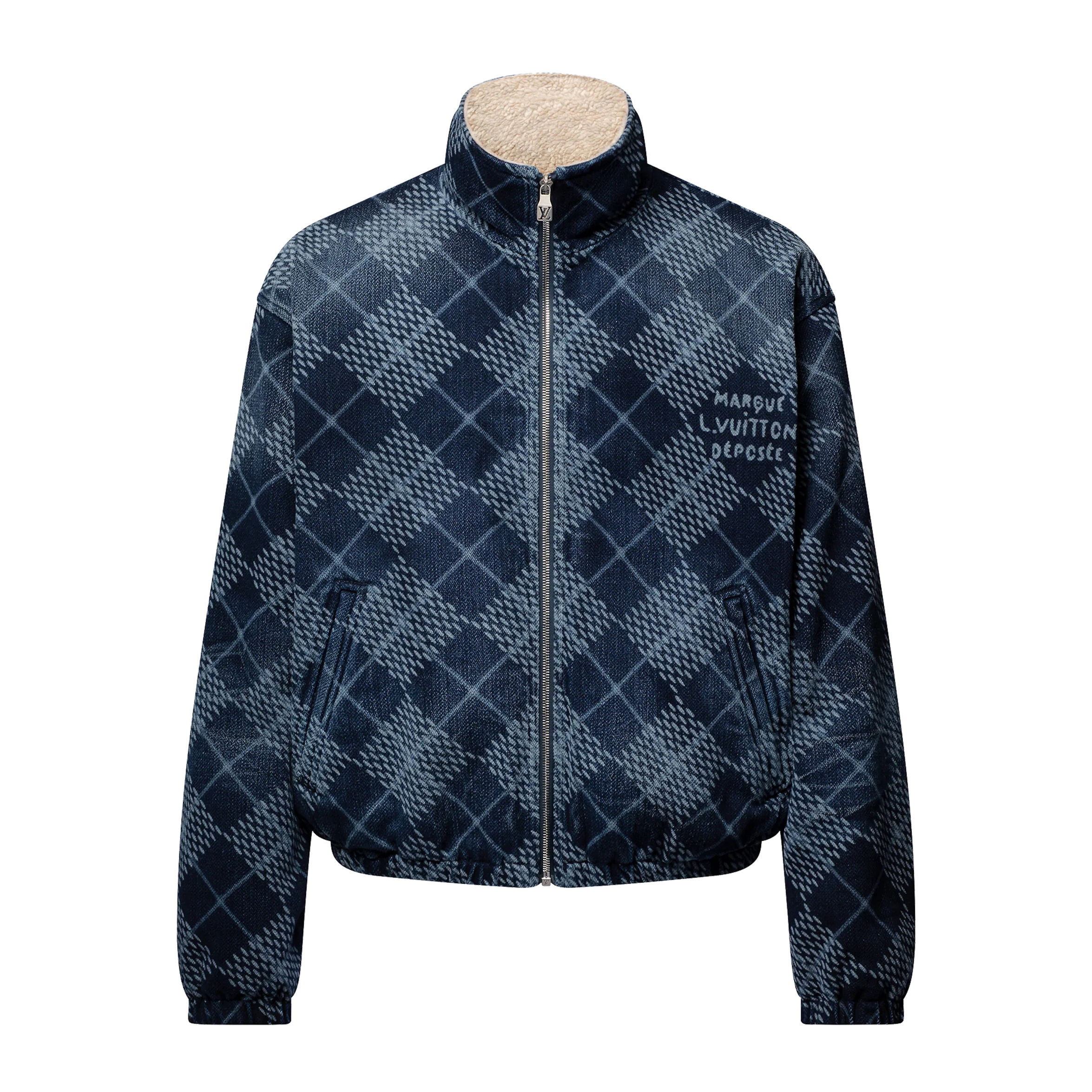 NIGO Louis Vuitton Men's Fall/Winter Blue Checkered Printed Denim Fabric Cashmere Lined Zipper Long Sleeve Jacket #nigo74439