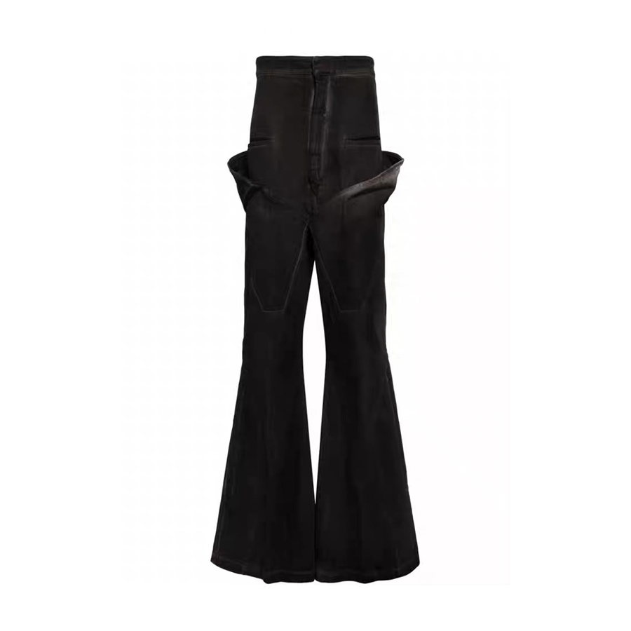 NIGO Rick Owens Men's Women's Four Seasons Solid Color Waxed High Waist Wide Leg Pants Casual Denim Flare Pants Ngvp #nigo9666