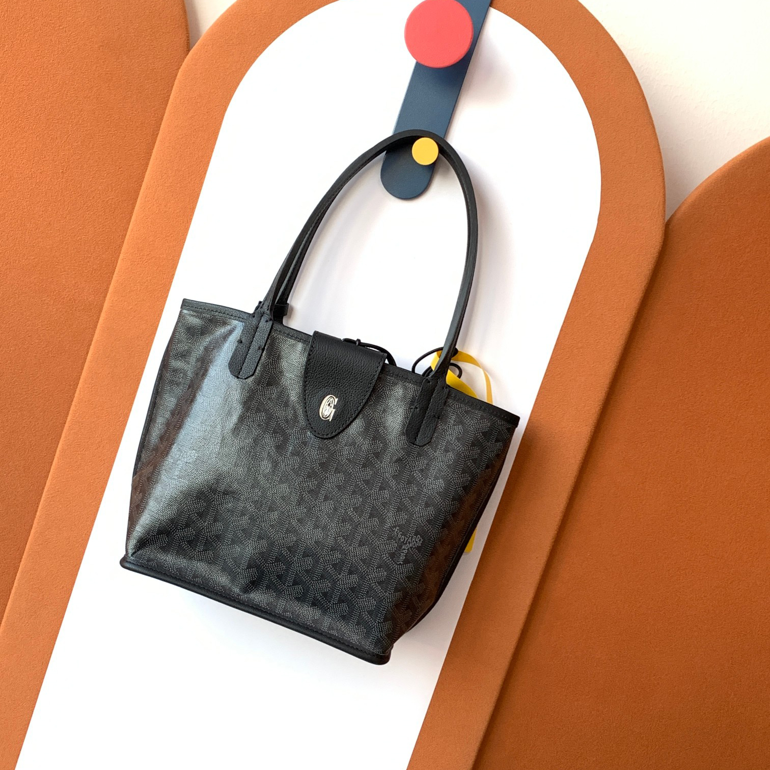 NIGO GOYARD Women's Classic Old Flower Black Canvas Puzzle Leather Shopping Bag Shoulder Bags #nigo74433