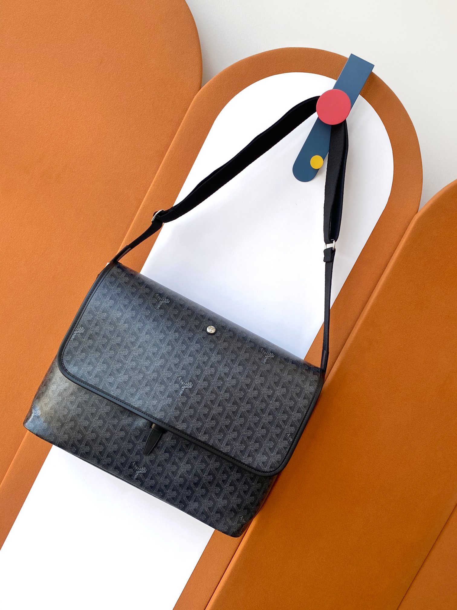 NIGO GOYARD Jet Black Capetien Men's Y Old Flower Full Print Flap Closure Canvas Spell Leather Shoulder Crossbody Messenger Bag Bags #nigo74437