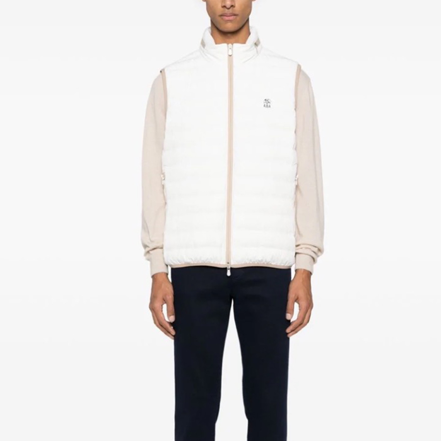 NIGO Brunello Cucinelli Men's Logo Embroidered High Neck Zipper Solid Color Fitted Straight Sleeveless Down Vest Ngvp #nigo9665