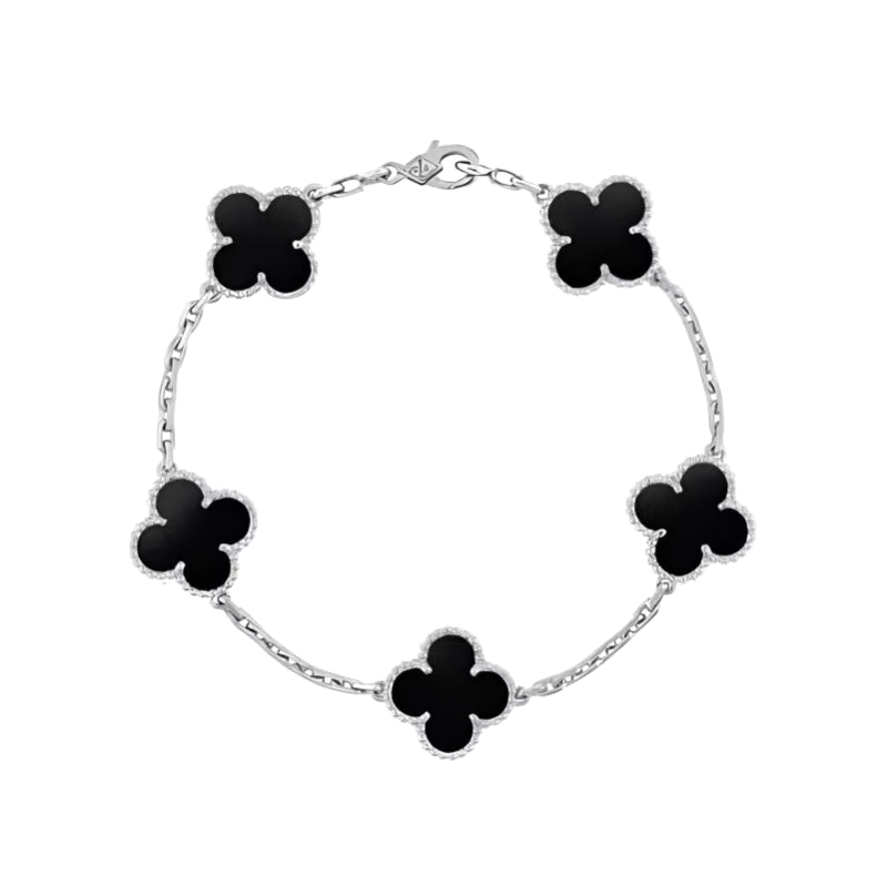 Nigo Van Cleef&arpels Five Flower Black Silver Color Matching Metal Bracelet, Pure Silver Flower Temperament, Luxurious Jewelry Accessories #nigo74456