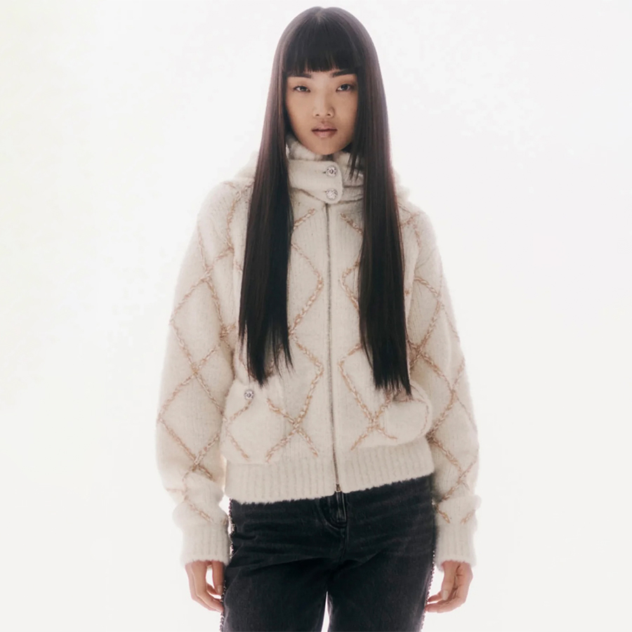 NIGO Chanel Women's Autumn/Winter Coco Neige Ski Series Colour Block Zip Cashmere Hooded Casual Long Sleeve Fitted Jacket Coat Ngvp #nigo7367