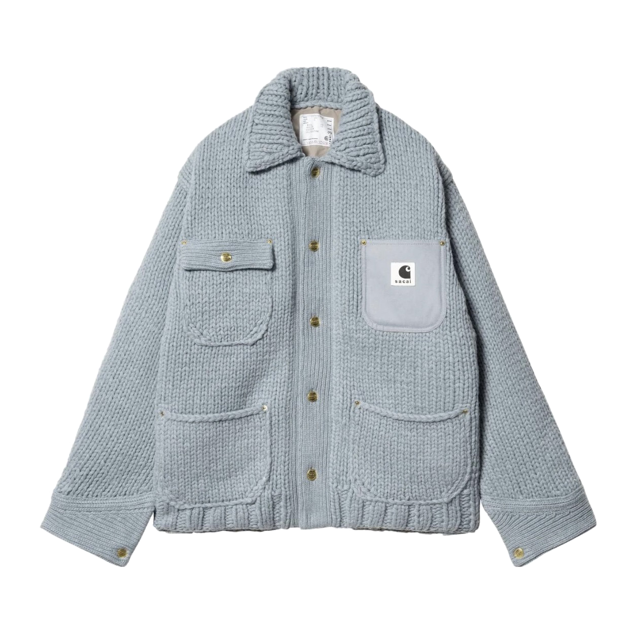 NIGO Sacai X Carhartt WIP Men's And Women's Autumn And Winter Solid Color Lapel Multi Pocket Long Sleeved Knitted Single Breasted Jacket #nigo74452