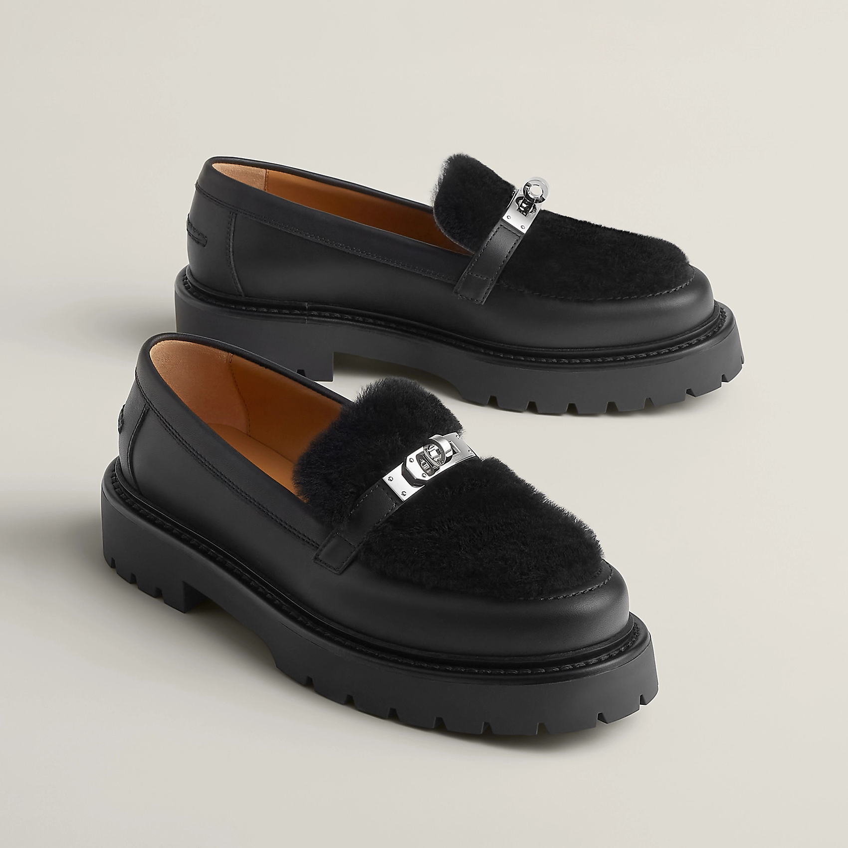 NIGO Hermes Women's Solid Color Cowhide Thick Sole Functional Buckle Loafers Shoes #nigo74463