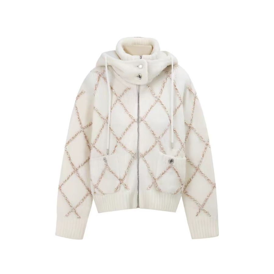 NIGO Chanel Women's Autumn/Winter Coco Neige Ski Series Colour Block Zip Cashmere Hooded Casual Long Sleeve Fitted Jacket Coat Ngvp #nigo7367