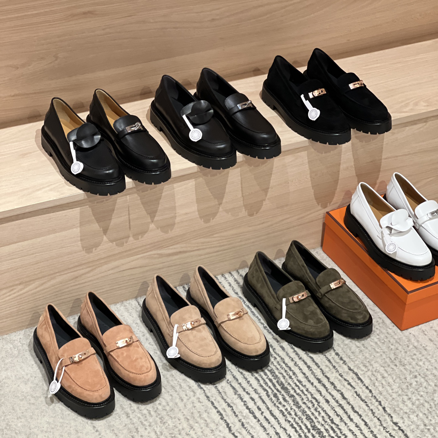 NIGO Hermes Women's Solid Color Suede Leather Round Head Over Toe Thick Bottom Loafers Shoes #nigo74457