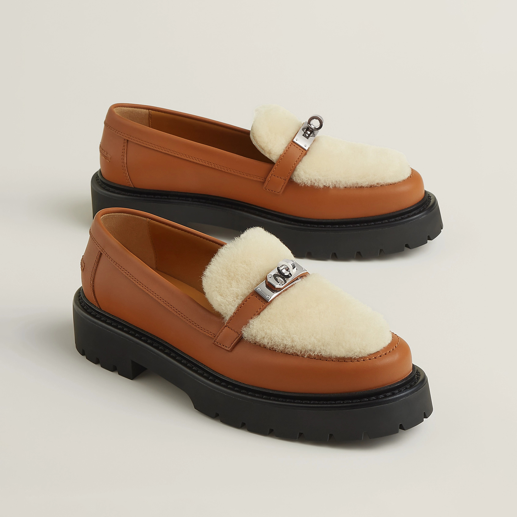 NIGO Hermes Women's Solid Color Cowhide Thick Sole Functional Buckle Loafers Shoes #nigo74463