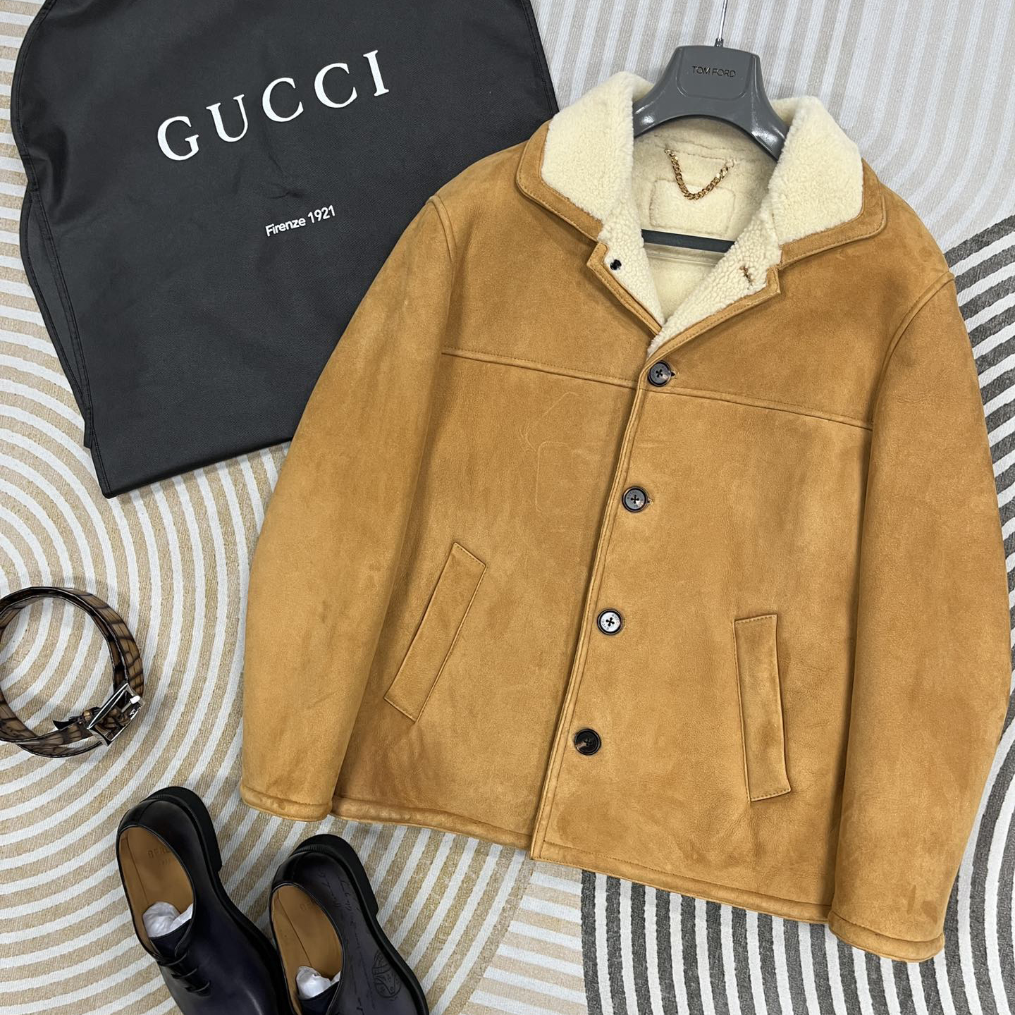 NIGO Gucci Men's And Women's Autumn And Winter Solid Color Suede Single Breasted Long Sleeved Wool Lined Jacket #nigo74481