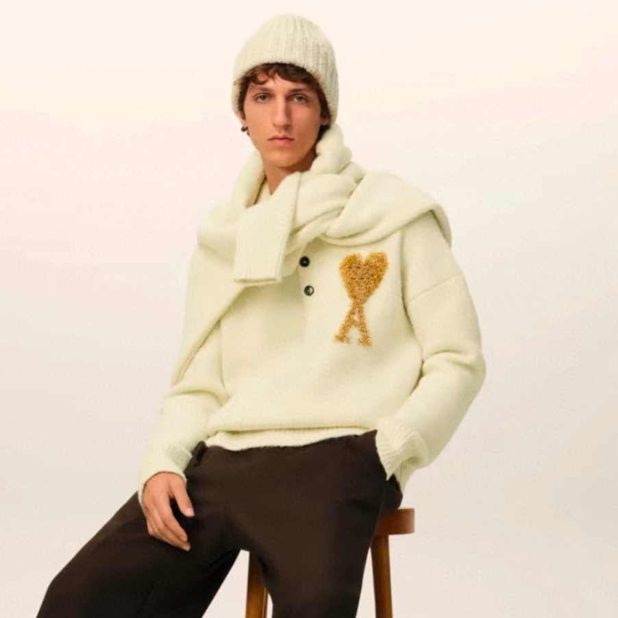 NIGO Ami Men's And Women's Spring And Fall Polo Collar Wool Knit Long Sleeve Sweater #nigo74469