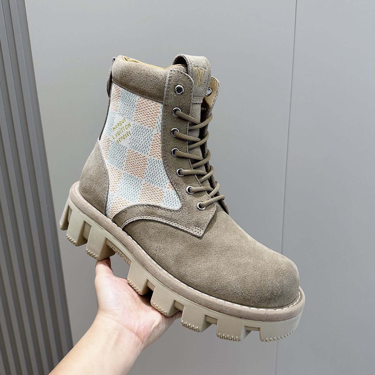 NIGO Louis Vuitton Men's Fall And Winter Suede Leather With Wool Lining Round Toe Lace-up Short Martin Boots Shoes #nigo74465