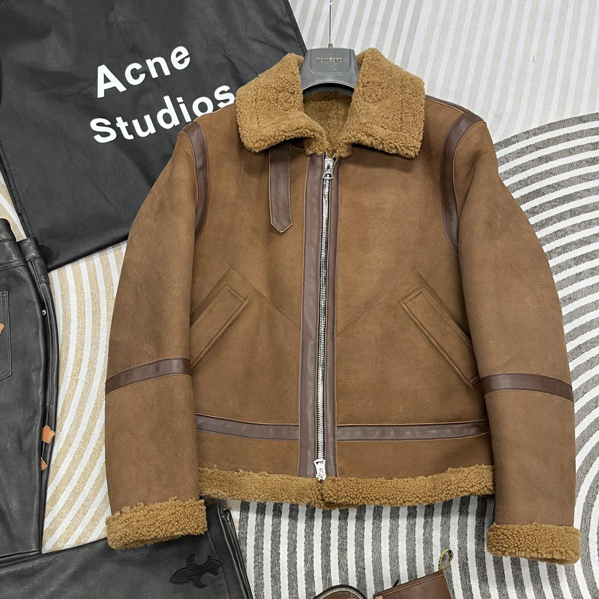 NIGO Acne Studios Men's And Women's Autumn And Winter Solid Color Suede Casual Lapel Wool Lining Long Sleeve Zipper Jacket #nigo74482