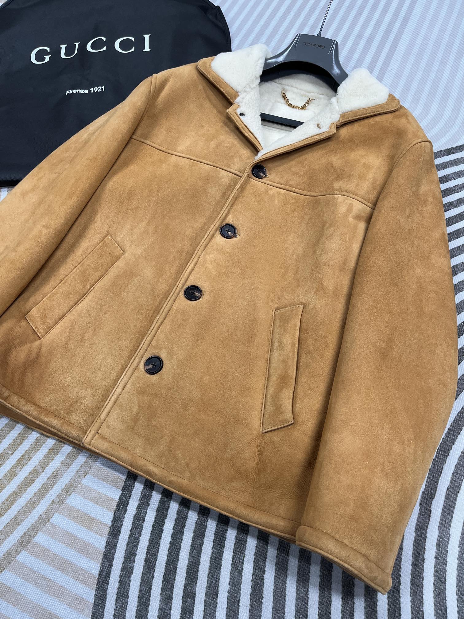 NIGO Gucci Men's And Women's Autumn And Winter Solid Color Suede Single Breasted Long Sleeved Wool Lined Jacket #nigo74481