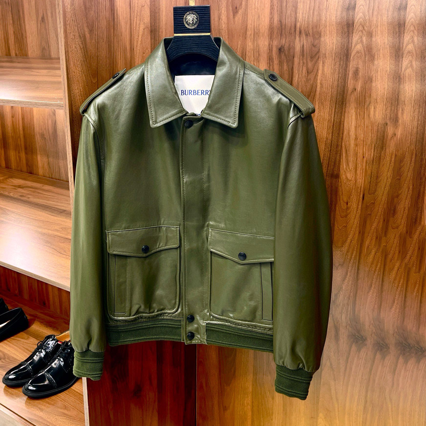 NIGO Burberry Men's Autumn and Winter Solid Color Leather Single Breasted Long Sleeve Jacket #nigo74485