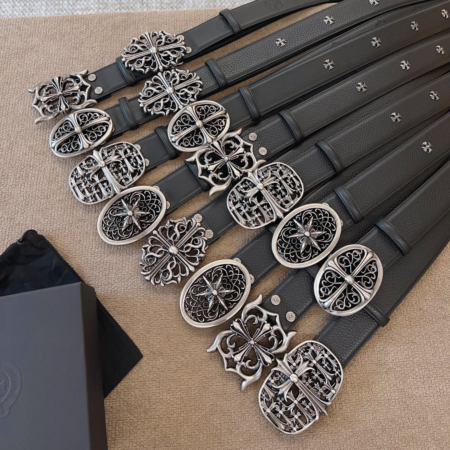 NIGO Chrome Hearts Men's and Women's Black Logo Logo Leather Strap 4cm Wide Belt #nigo73818