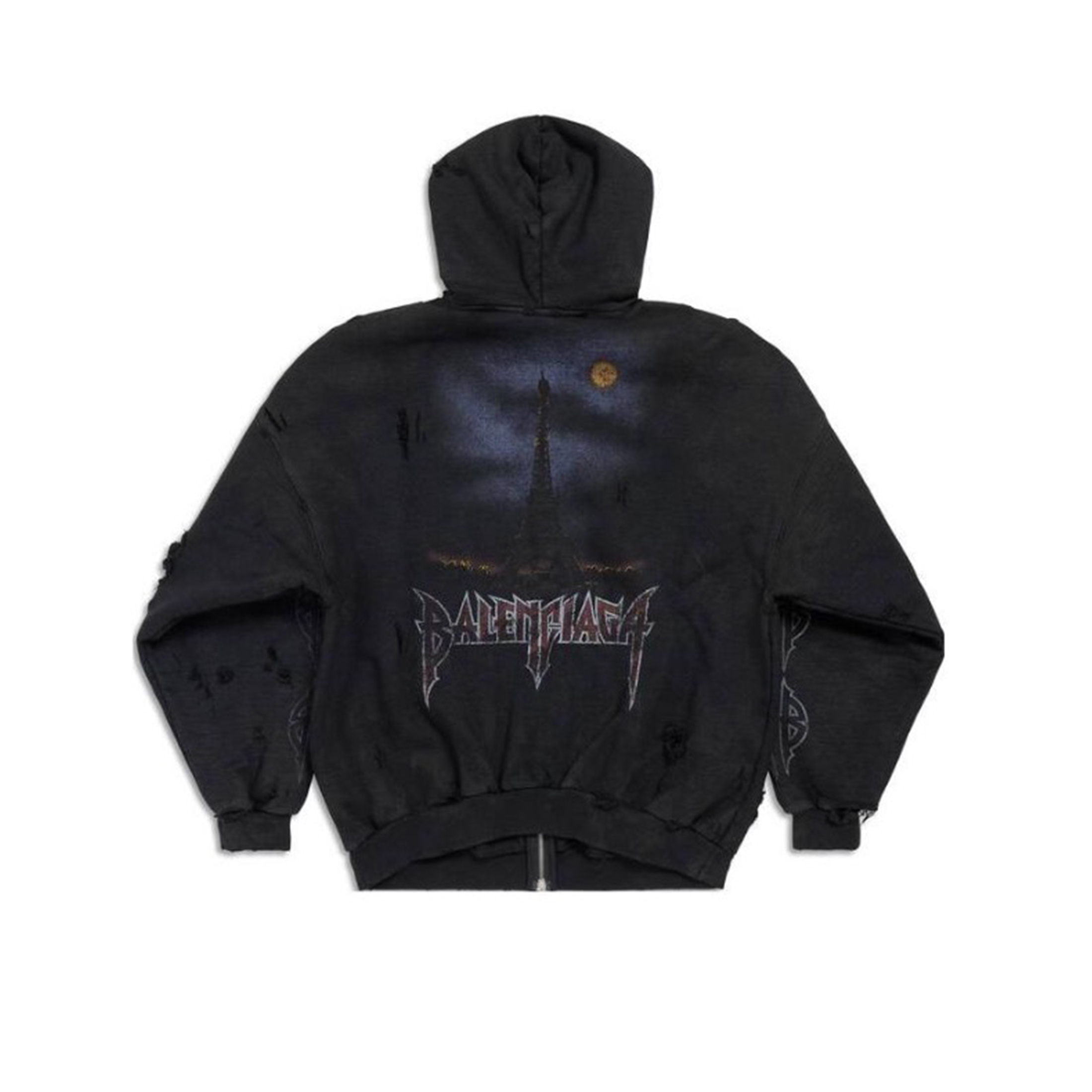 NIGO Balenciaga Men's Logo Letter Printed Torn Zipper Sweatshirt Loose Fit High Street Trend Dark Style Hooded Sweatshirt #nigo71787