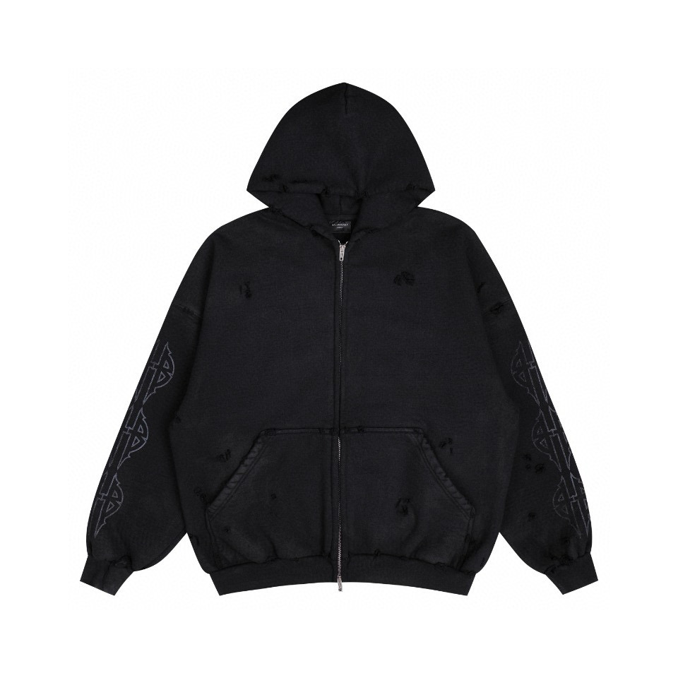 NIGO Balenciaga Men's Logo Letter Printed Torn Zipper Sweatshirt Loose Fit High Street Trend Dark Style Hooded Sweatshirt #nigo71787
