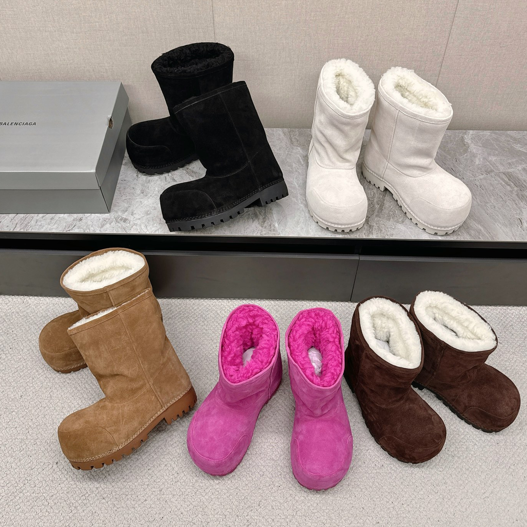NIGO Balenciaga Men's Women's Autumn And Winter Mid-calf Warm Snow Boots Runway Models Solid Colour Round Head Over The Foot Mid-calf Boots Couple Models Shoes Ngvp #nigo9714