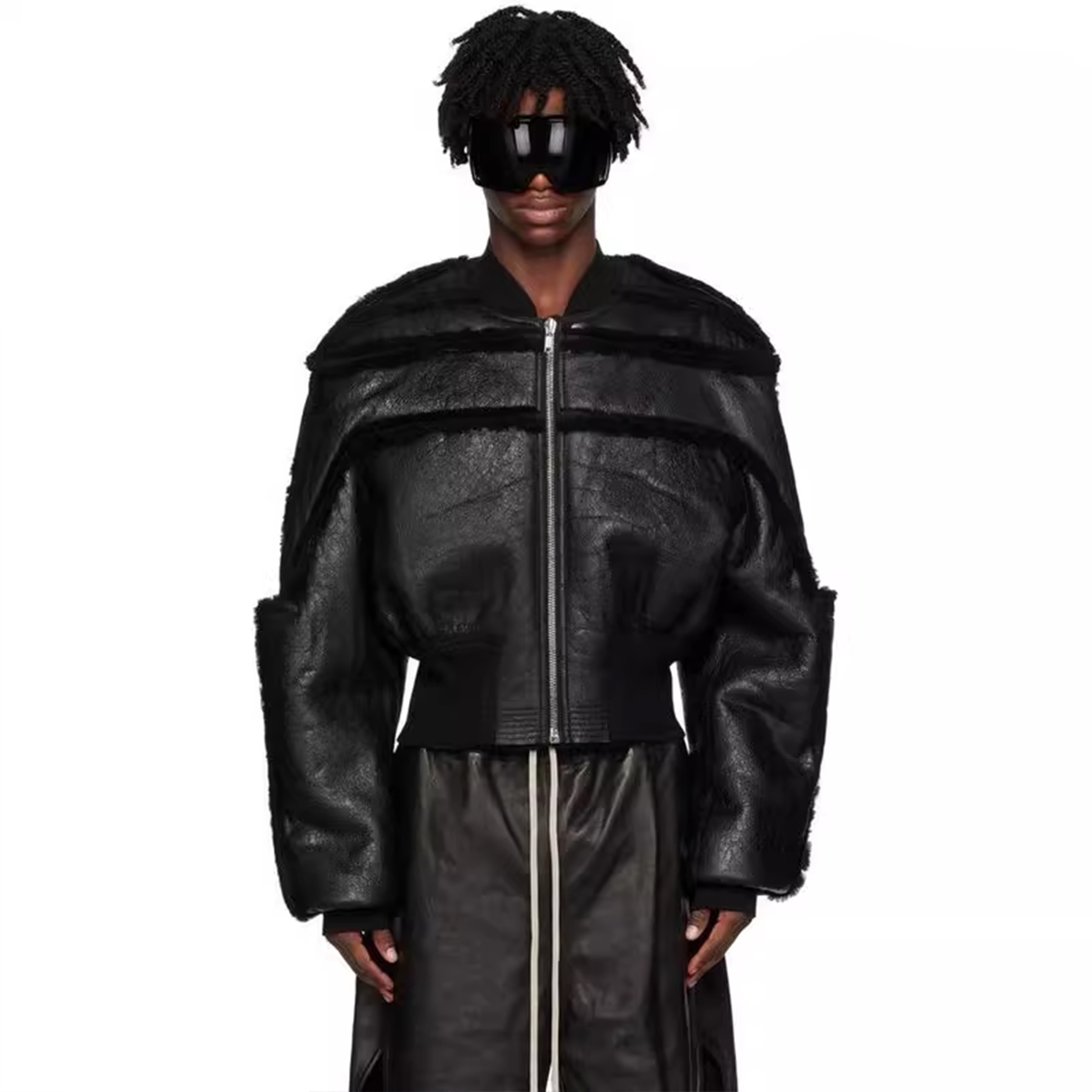 NIGO Rick Owens Ro Fur One Autumn And Winter New Fashion Splicing Leather Jacket Coat High Street Trend Hip Hop Dark Style Warm Coat Ngvp #nigo9719