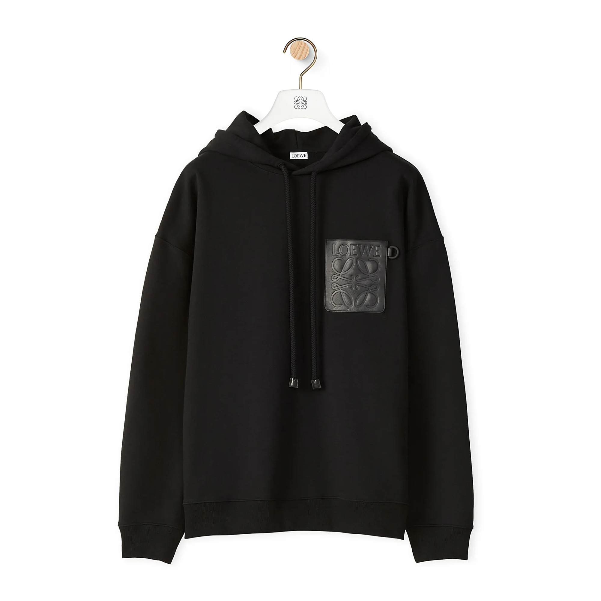 NIGO Loewe Men's Solid Color Autumn and Winter Leather Splicing Loose Hooded Sweatshirt #nigo74485