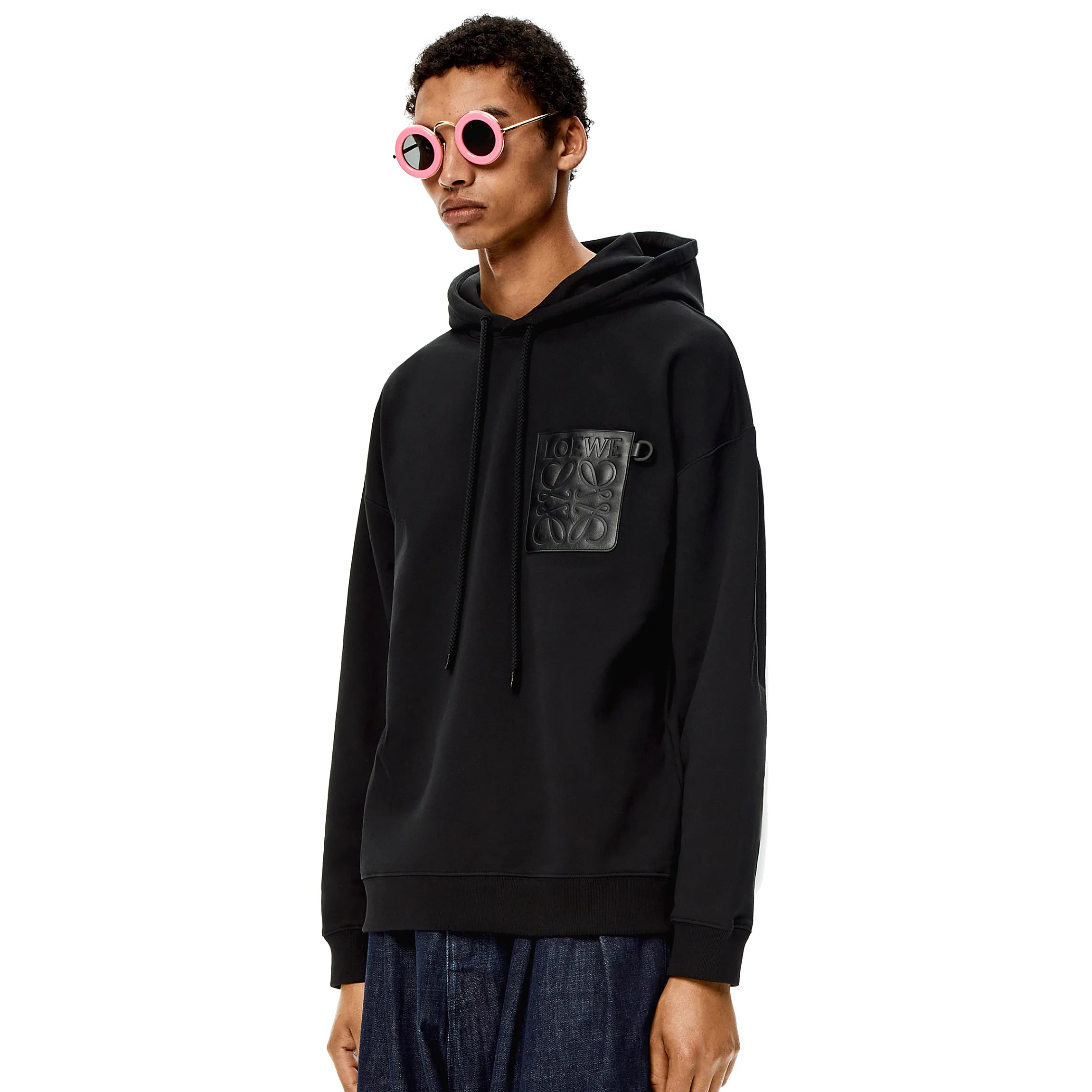 NIGO Loewe Men's Solid Color Autumn and Winter Leather Splicing Loose Hooded Sweatshirt #nigo74485